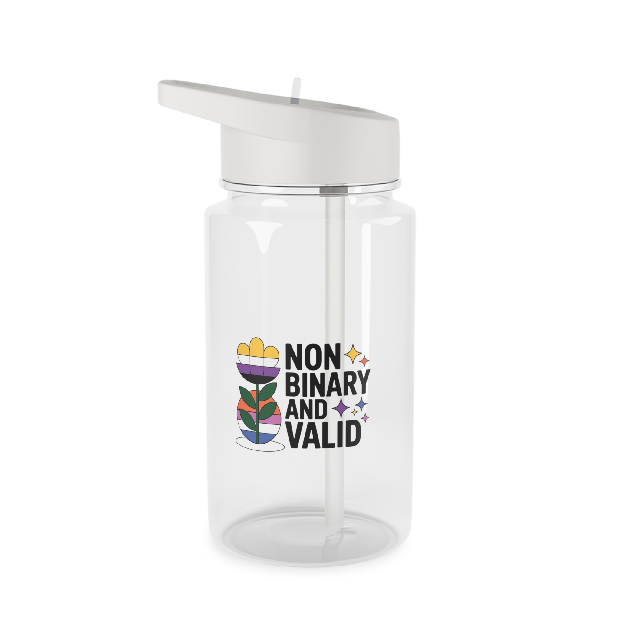 Non Binary Valid T Shirt Design Isolated White Background Tritan Water Bottle