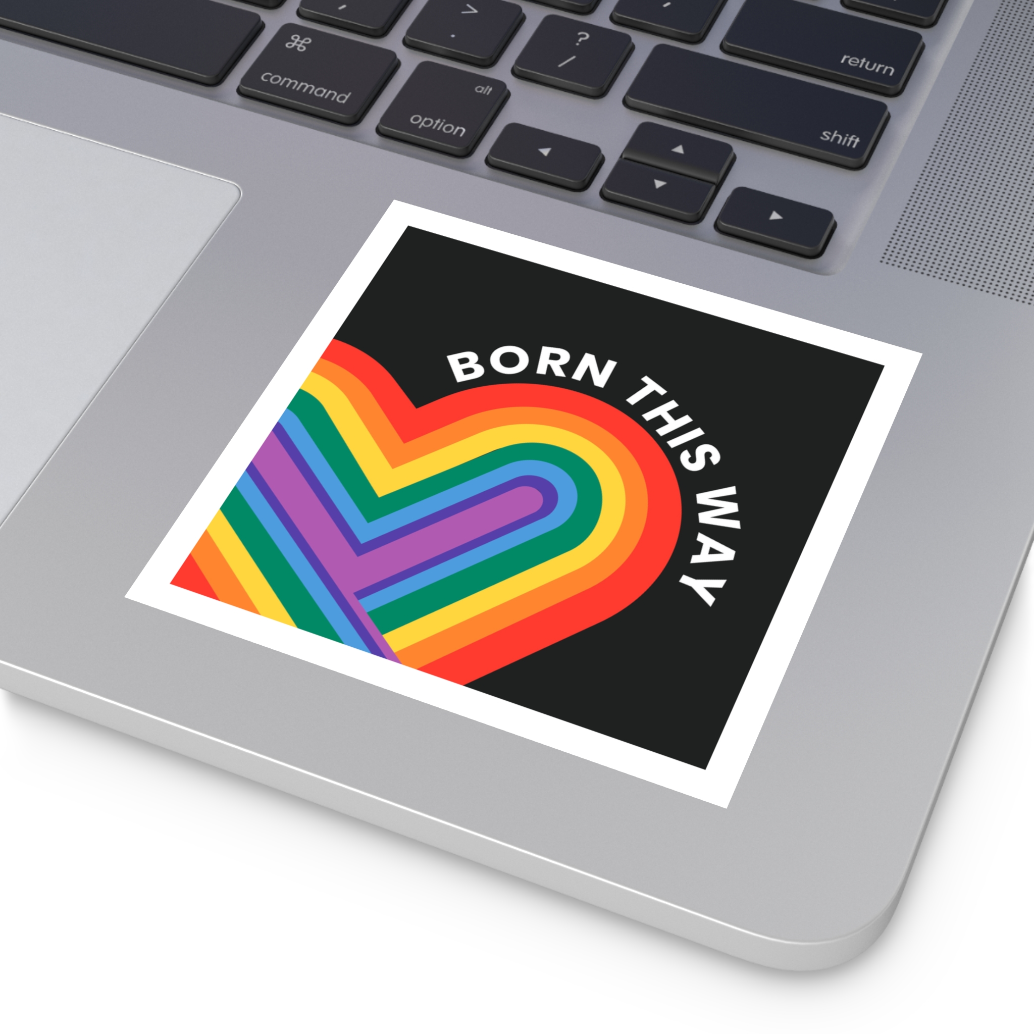 Rainbow Heart Template Lgbtq Pride Month With Born This Way Text Laminate Stickers Square - Image 19