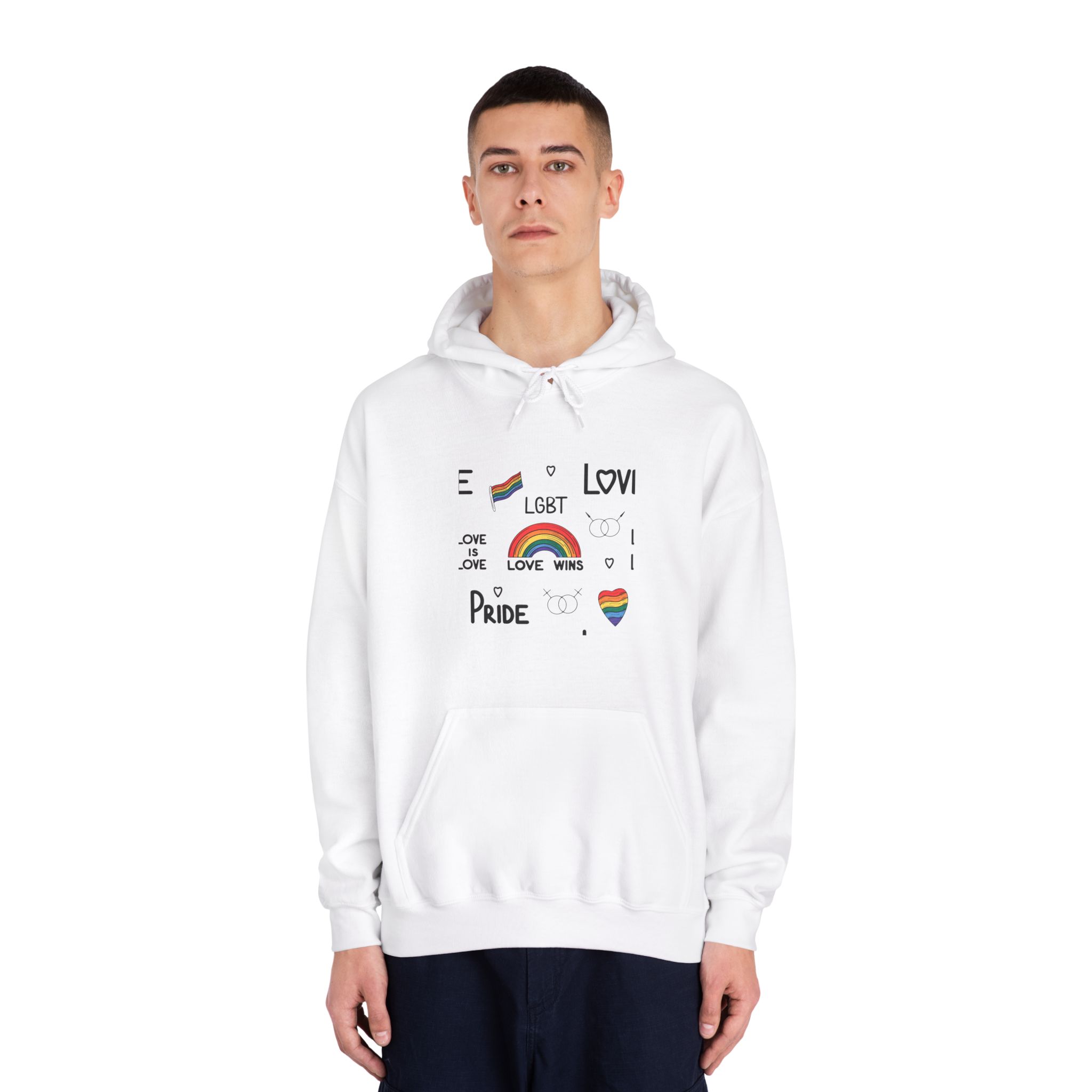 Lgbtq Pride Seamless Illustration Rainbow Hearts Love Symbols Unisex Dryblend Hooded Sweatshirt - Image 3