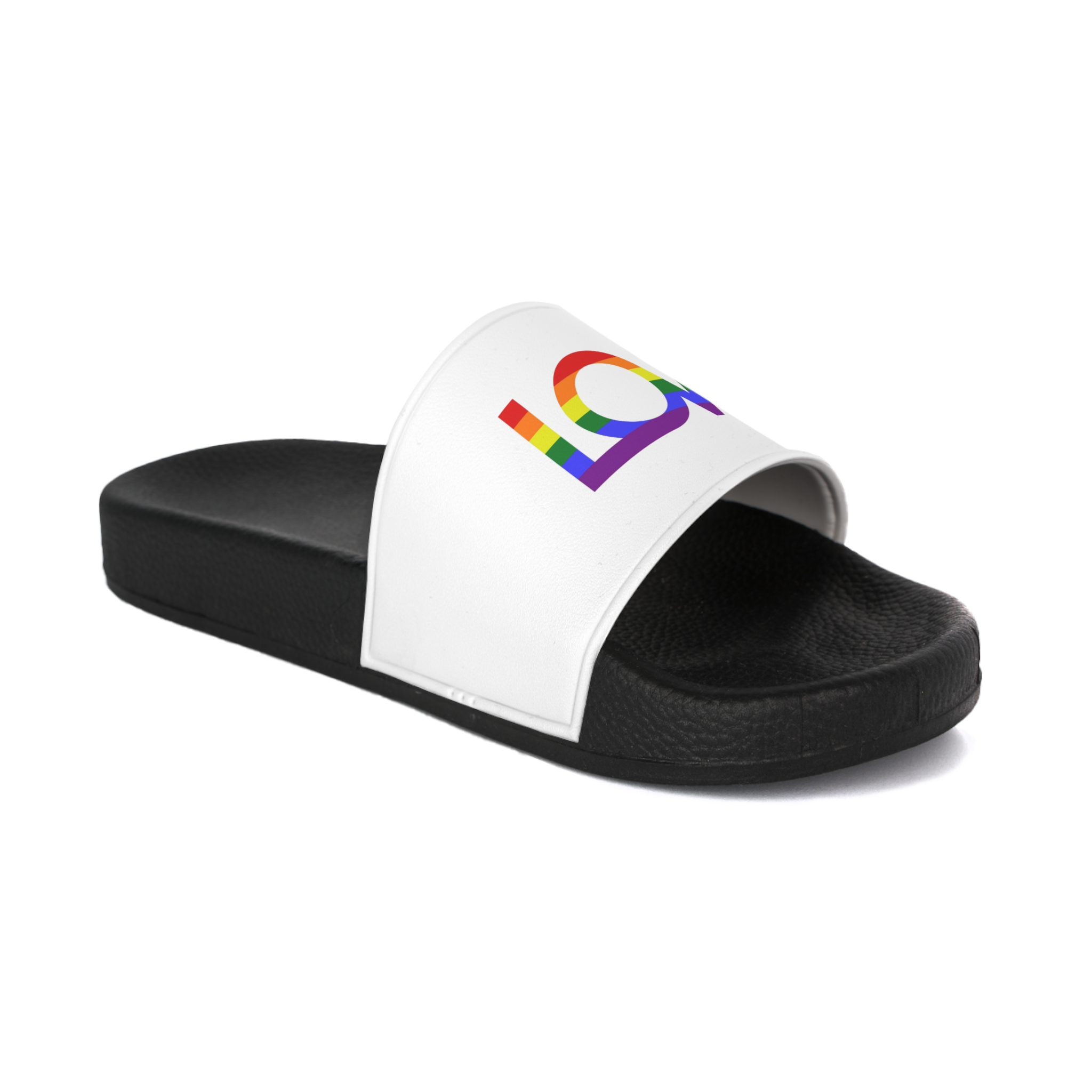 Inscription Love With Colors Lgbt Flag Vector Illustration Mens Slide Sandals - Image 2