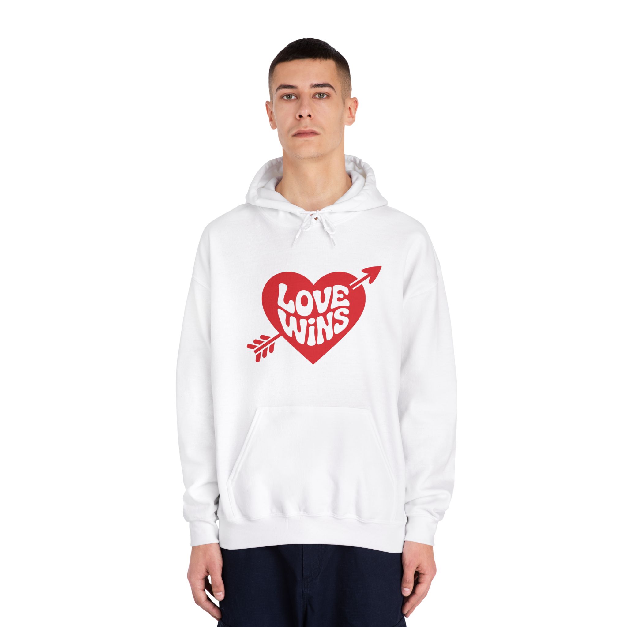 Love Wins Inscription Red Heart Pierced With Cupid39s Arrow Transparent Background Unisex Dryblend Hooded Sweatshirt - Image 3