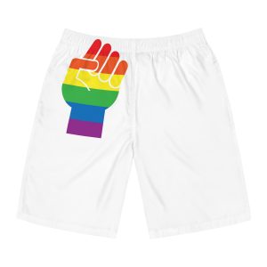 Vector Lgbt Rainbow Flag Fist Isolated White Background Mens Board Shorts Aop