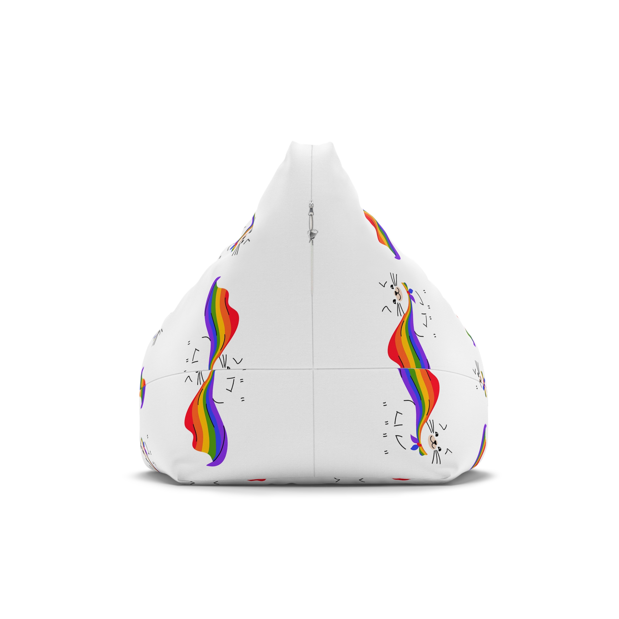 Kawaii Cat With Lgbtq Rainbow Flag Cartoon Bean Bag Chair Cover - Image 2