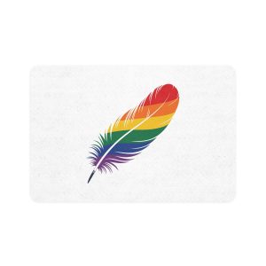 Single Feather Adorned With Vibrant Colors Rainbow Flag Pet Food Mat 12x18