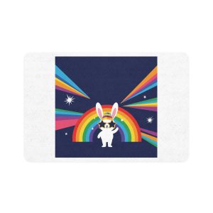 Happy Bunny With Rainbow Stars Pet Food Mat 12x18