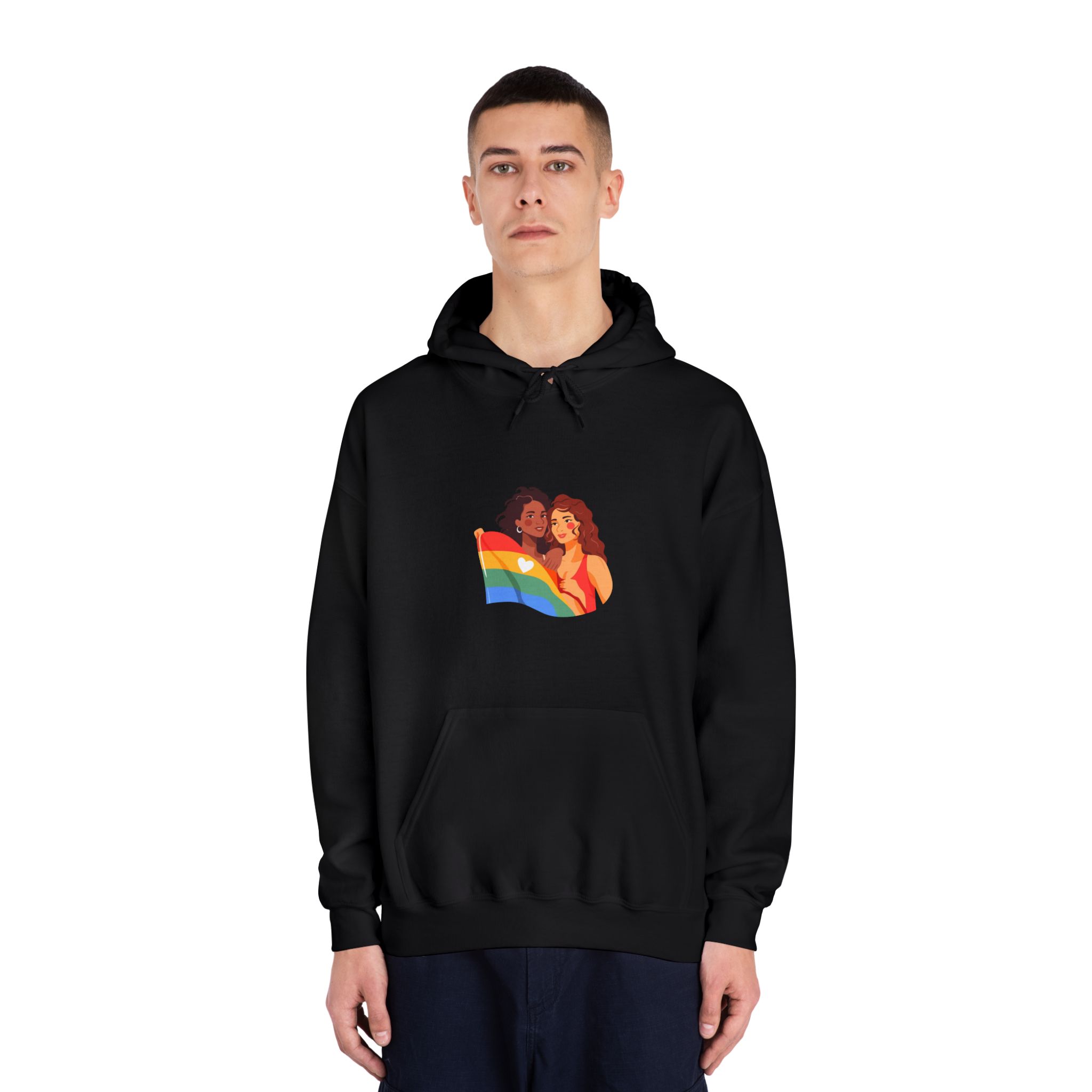 Portrait Lesbian Couple With Rainbow Flag Concept Lgbtq Unisex Dryblend Hooded Sweatshirt - Image 11
