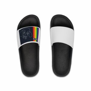 Lgbtq Pride Month Color Flag Dark Background With Female Couple Line Are Vector Illustration Mens Slide Sandals