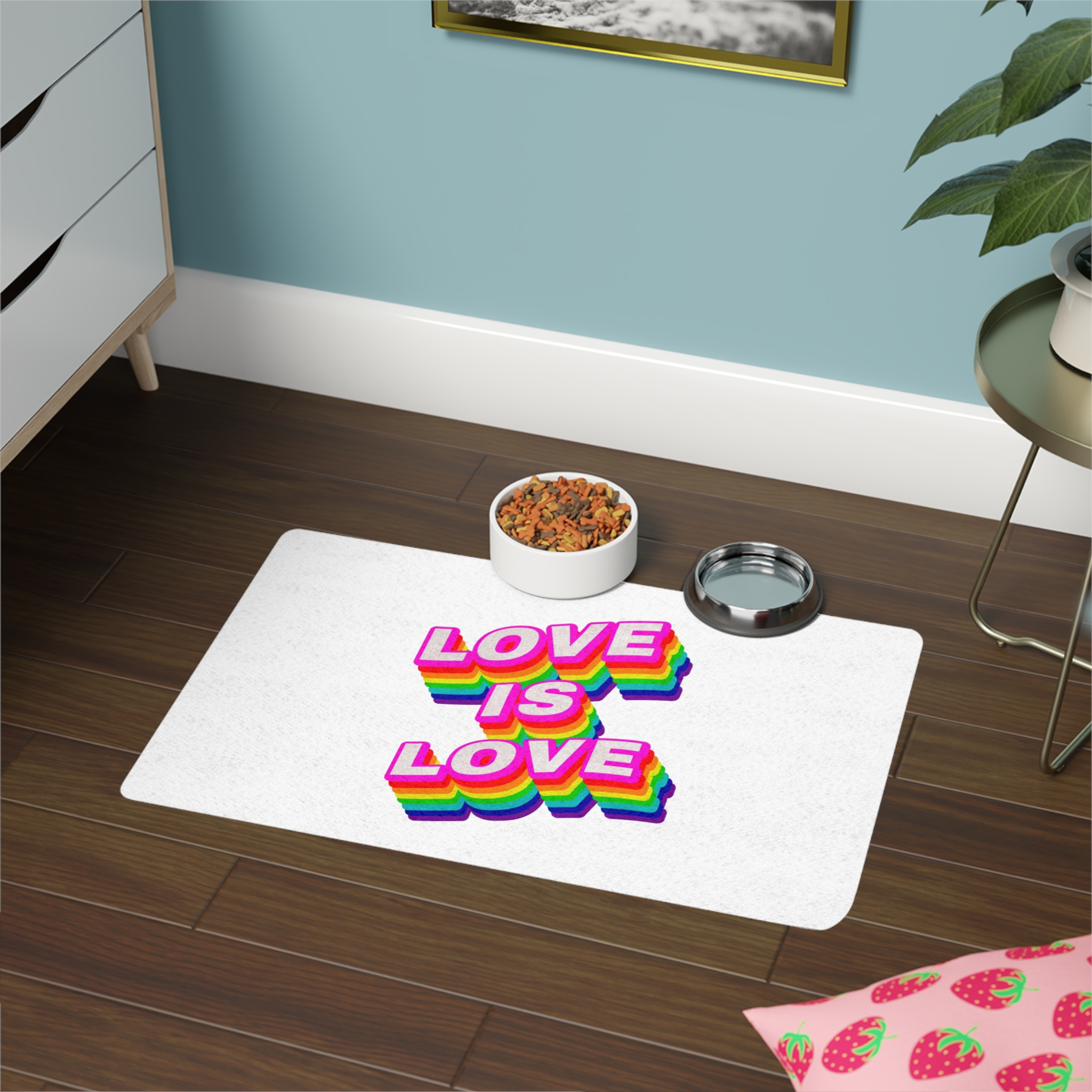Rainbow Word Love Is Love Typography Design Element Pet Food Mat 12x18 - Image 4