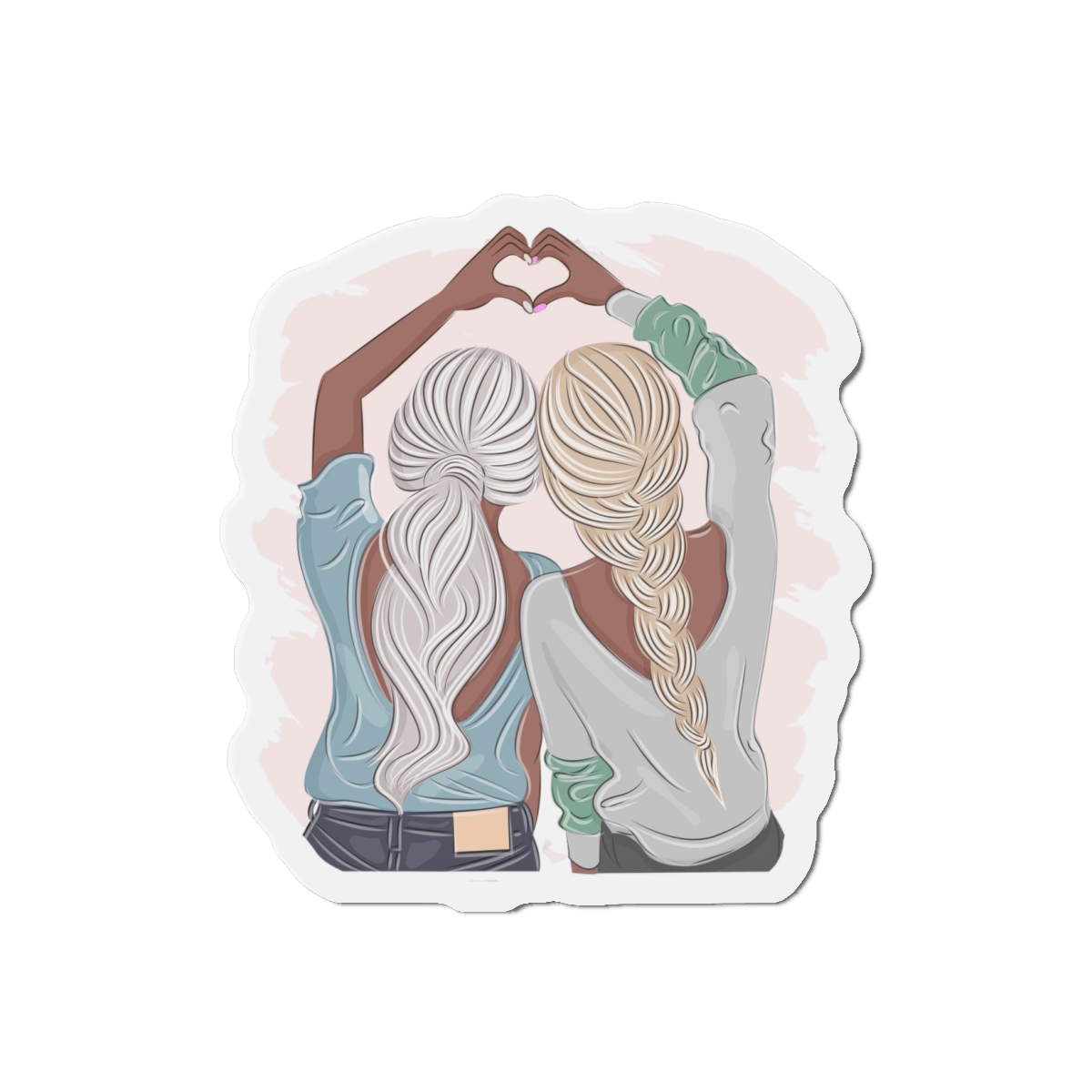 Stylish Girlfriends Two Sisters Show With Hands Heart View From Back Friendship Concept Fashion Vector Illustration Art Postcard Poster Interior Design Textile Print Die Cut Magnets - Image 7