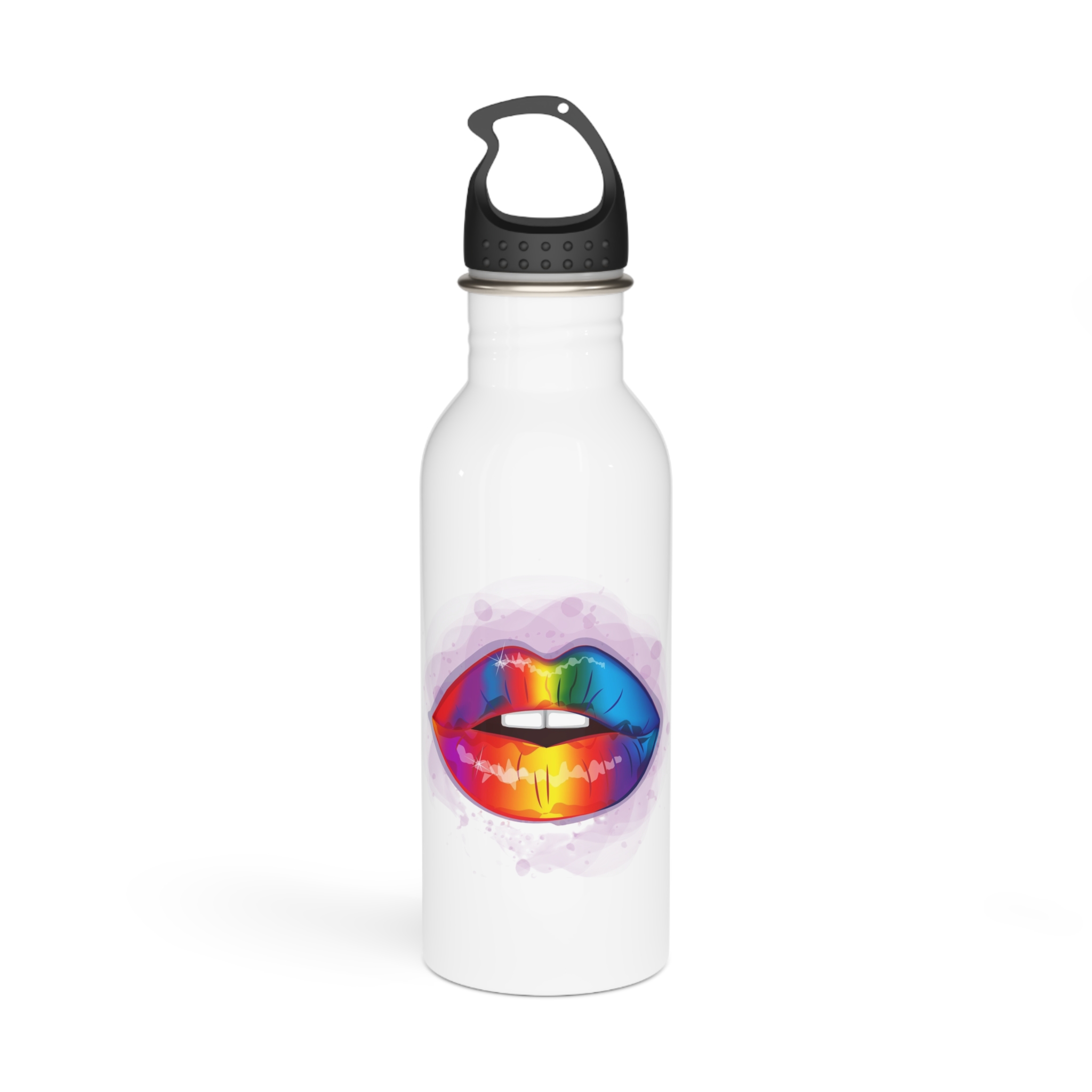 Rainbow Lips Lgbt Beautiful Fashionable Realistic Realistic Watercolor Style Print Vector Stainless Steel Water Bottle
