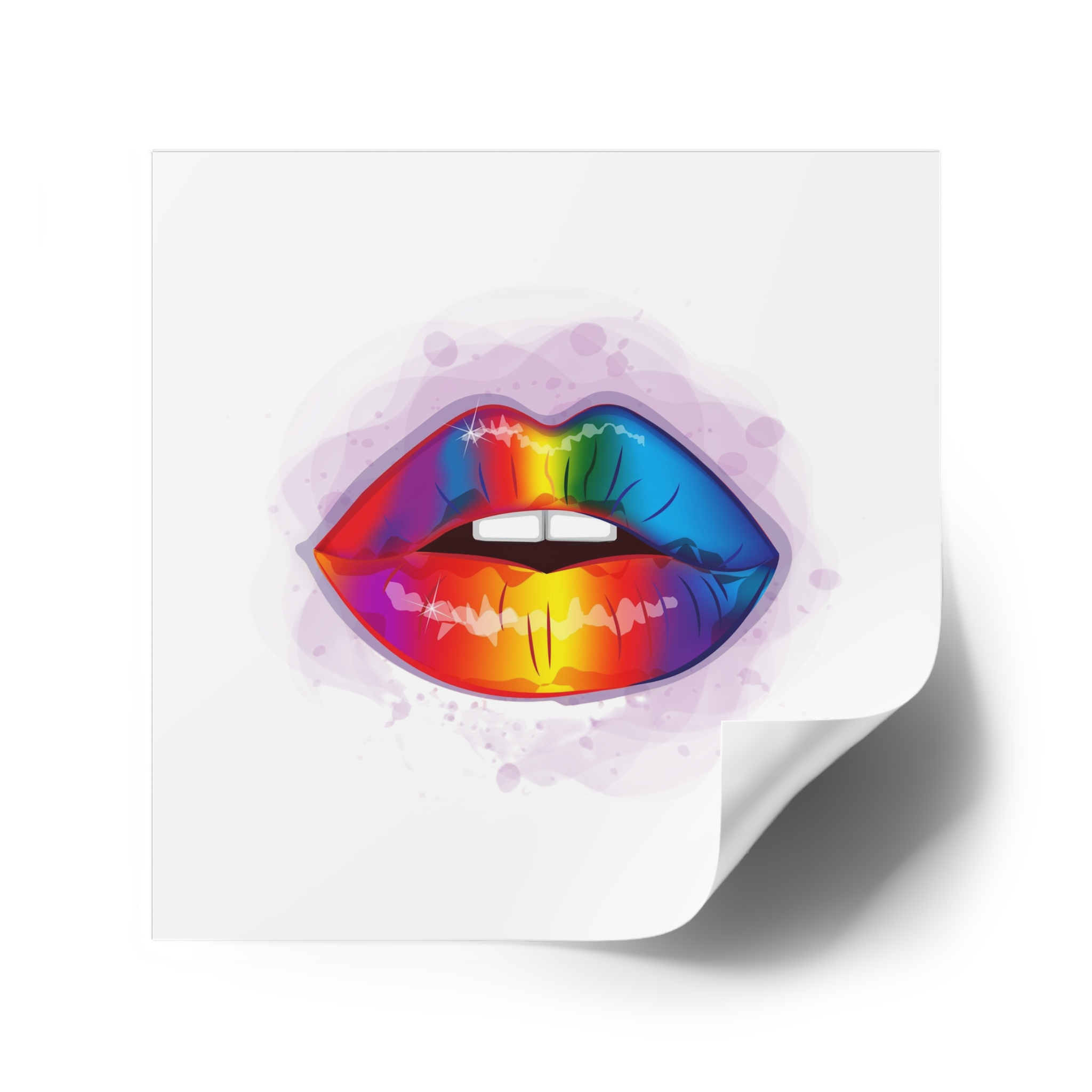 Rainbow Lips Lgbt Beautiful Fashionable Realistic Realistic Watercolor Style Print Vector Laminate Stickers Square - Image 34
