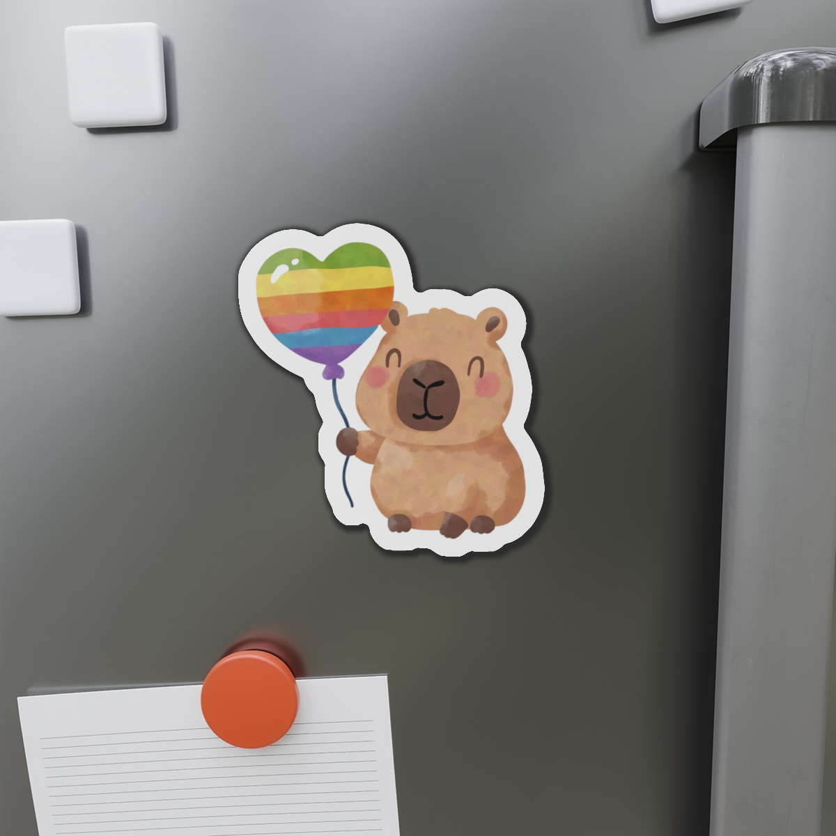 Capybara Holding Rainbow Heart Balloon Illustration (1) Die Cut Magnets - Image 11
