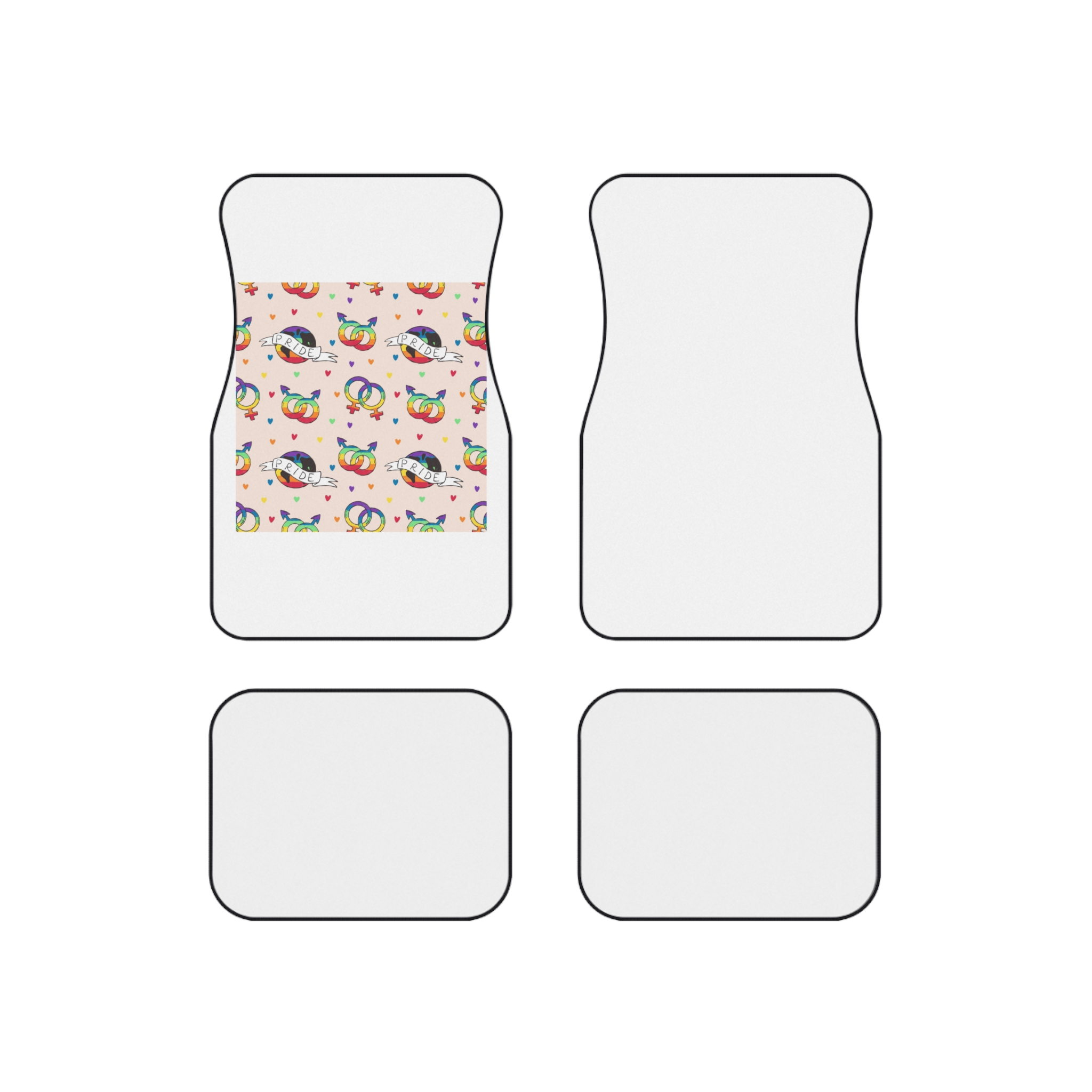 Rainbow Pride Seamless Pattern With Love Symbols Hand Drawn Style Car Mats Set Of 4