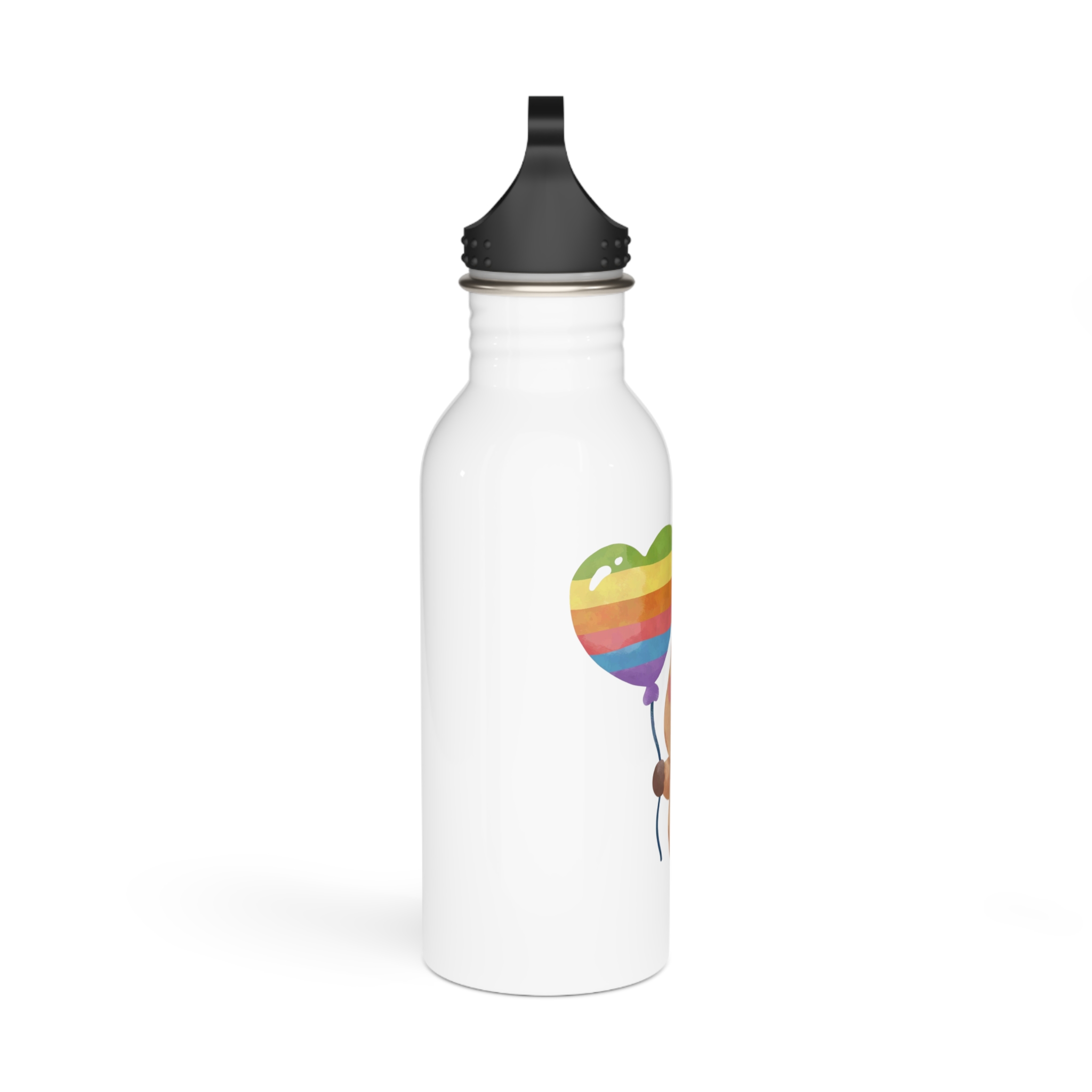 Capybara Holding Rainbow Heart Balloon Illustration Stainless Steel Water Bottle - Image 2