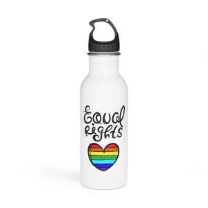 Equal Right Handwritten Text Heart Rainbow Motto Vector Print Stainless Steel Water Bottle