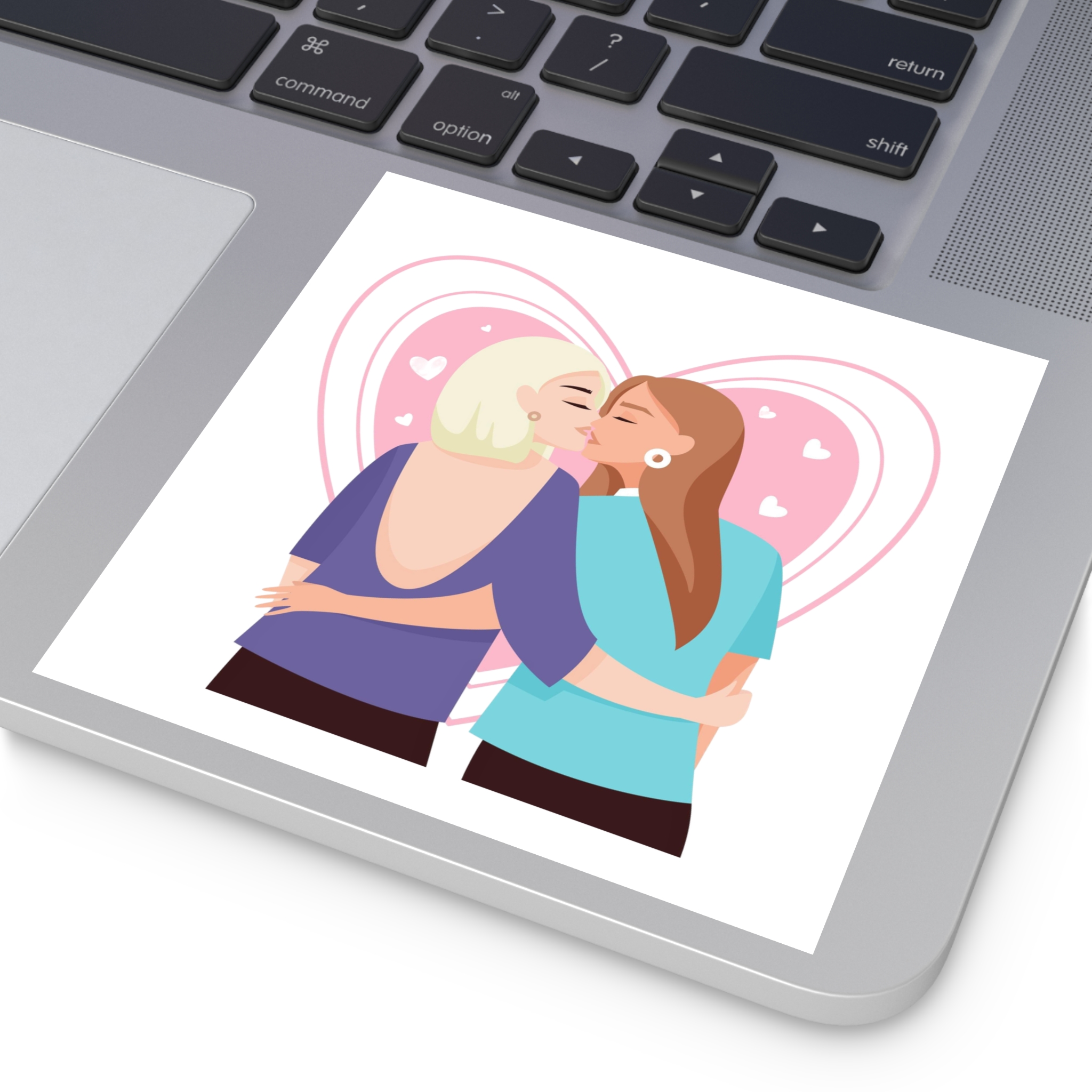 Lesbian Couple Kiss Flat Design Style Laminate Stickers Square - Image 43