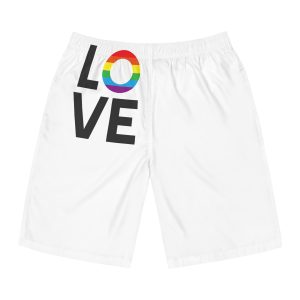 Vector Flat Lgbt Rainbow Flag Love Lettering Mens Board Shorts Aop