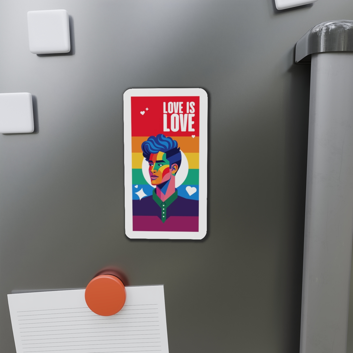 Poster Man With Rainbow Colored Face Rainbow Colored Background Die Cut Magnets - Image 11