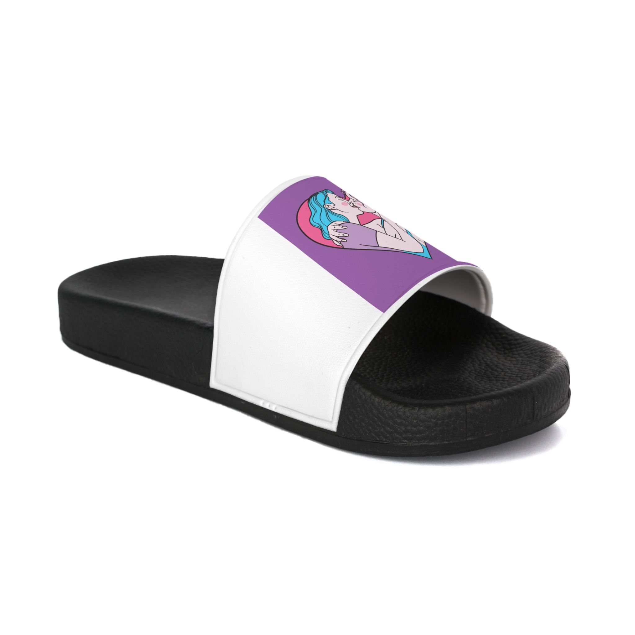 Hand Drawn Affectionate Lesbian Kiss Mens Slide Sandals - Image 2