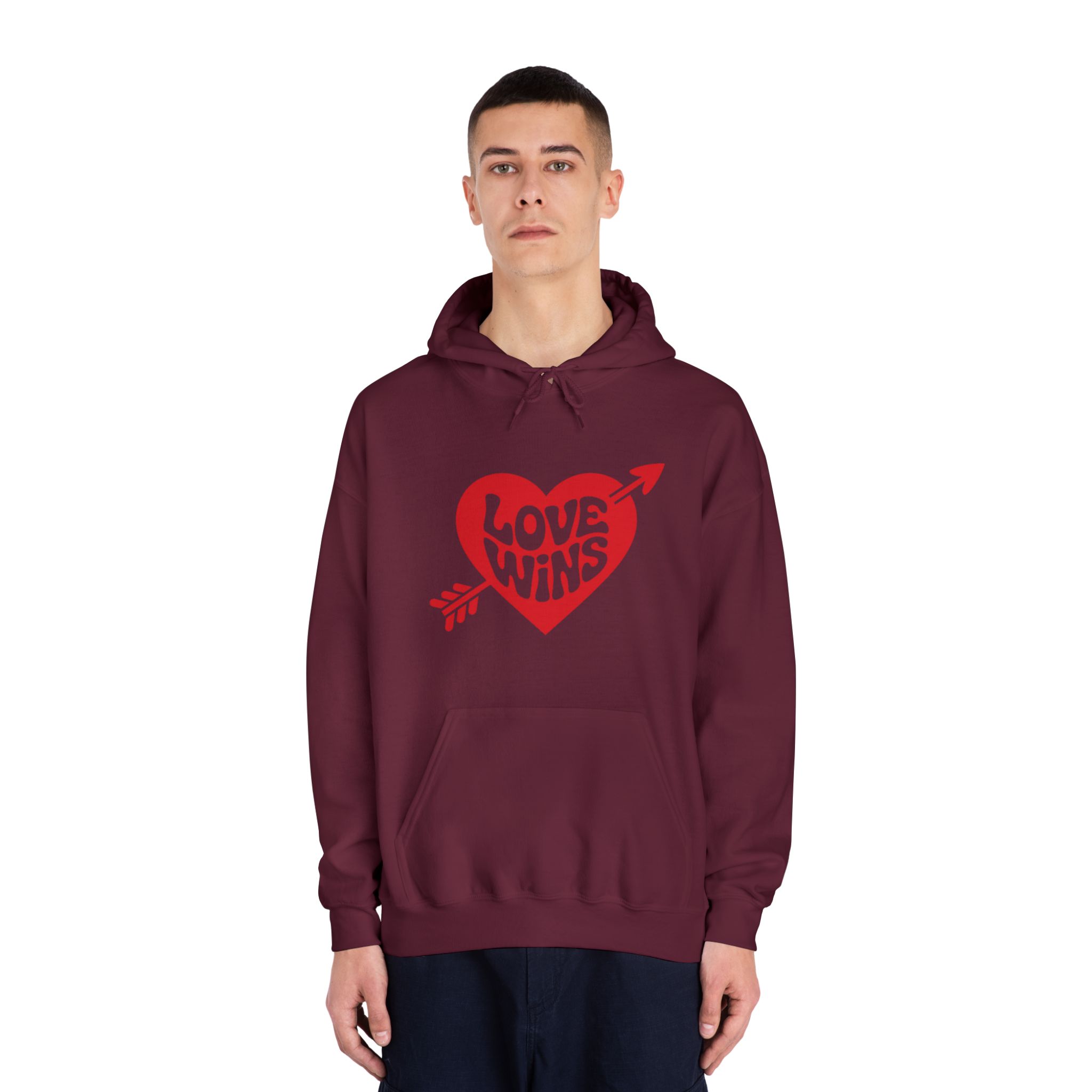 Love Wins Inscription Red Heart Pierced With Cupid39s Arrow Transparent Background Unisex Dryblend Hooded Sweatshirt - Image 19