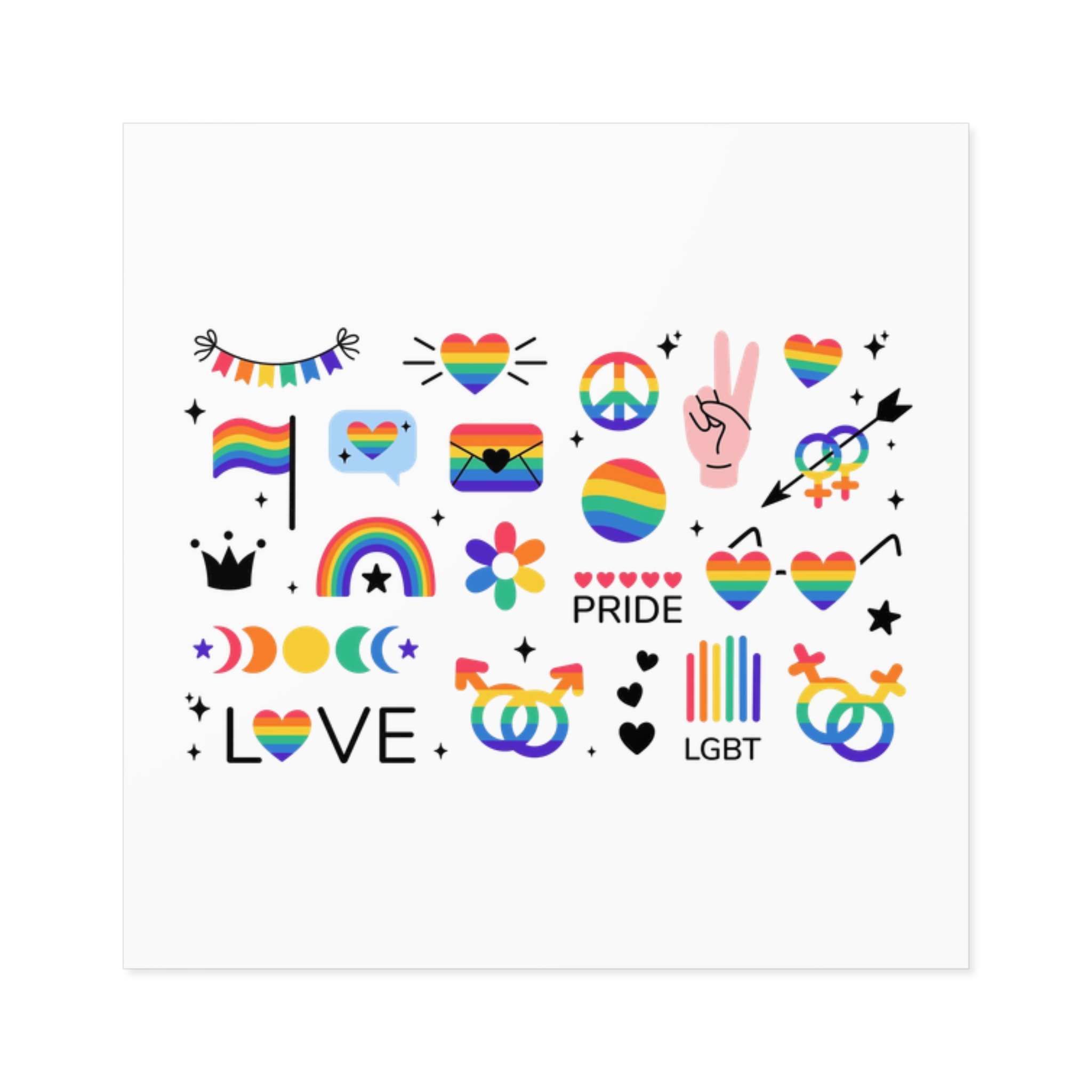 Lgbt Stickers Pack Doodle Style Lgbtq Set Lgbt Pride Community Symbols Rainbow Colored Element Laminate Stickers Square - Image 9
