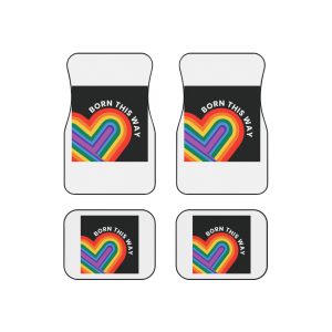 Rainbow Heart Template Lgbtq Pride Month With Born This Way Text Car Mats Set Of 4