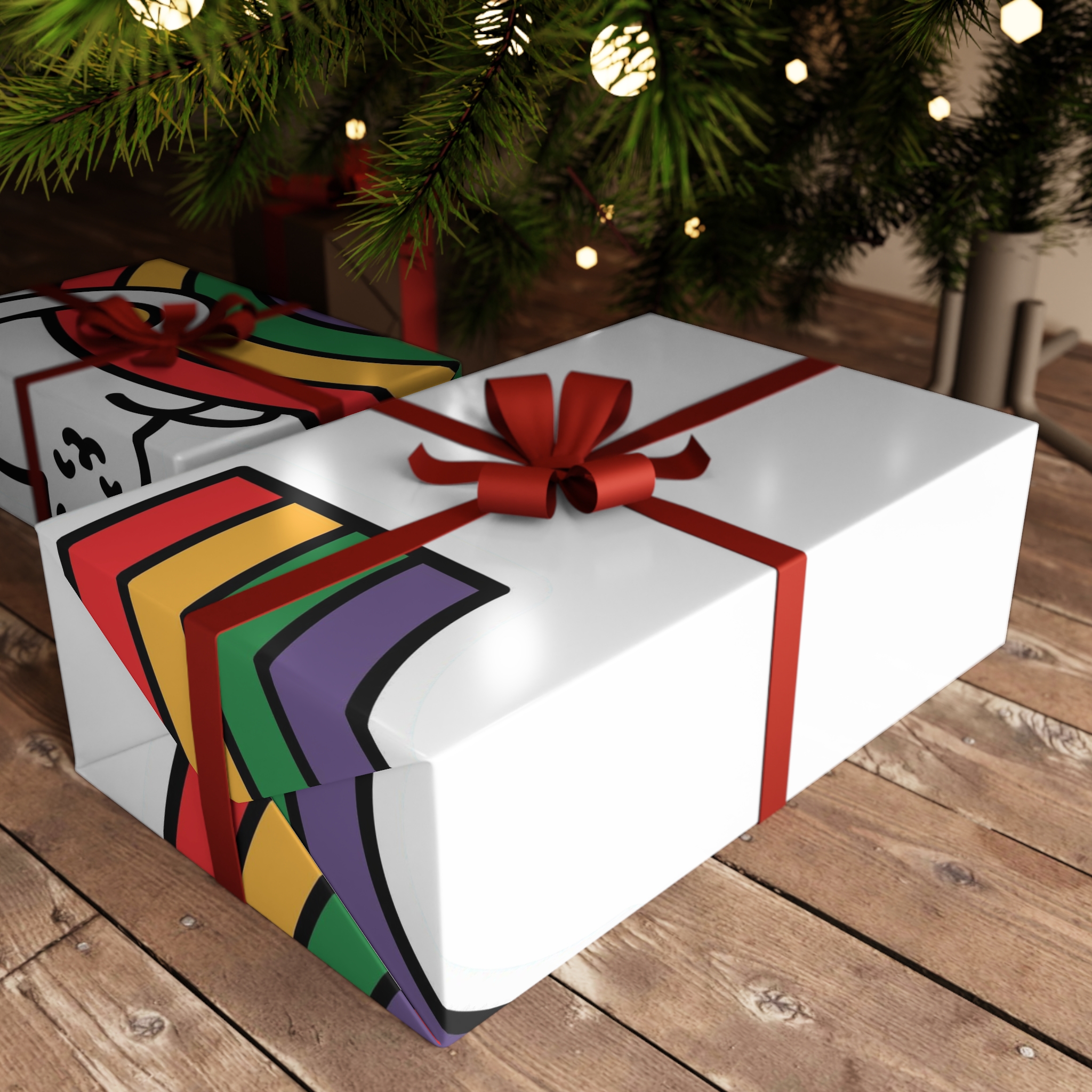 Cartoon Cat Lying Rainbow Illustration With Cheerful Expression Gift Wrapping Paper Sheets 1pc - Image 3
