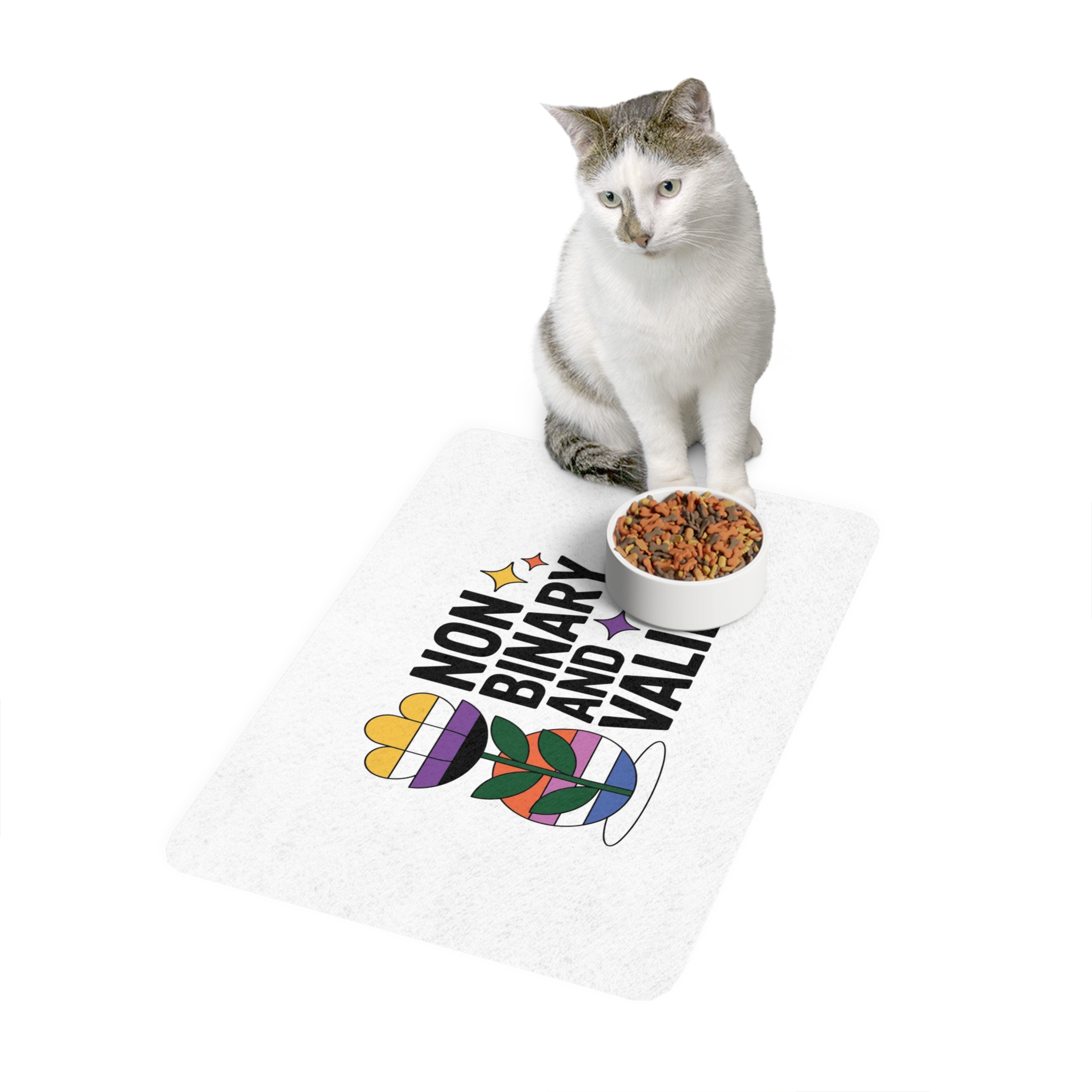 Non Binary Valid T Shirt Design Isolated White Background Pet Food Mat 12x18 - Image 3