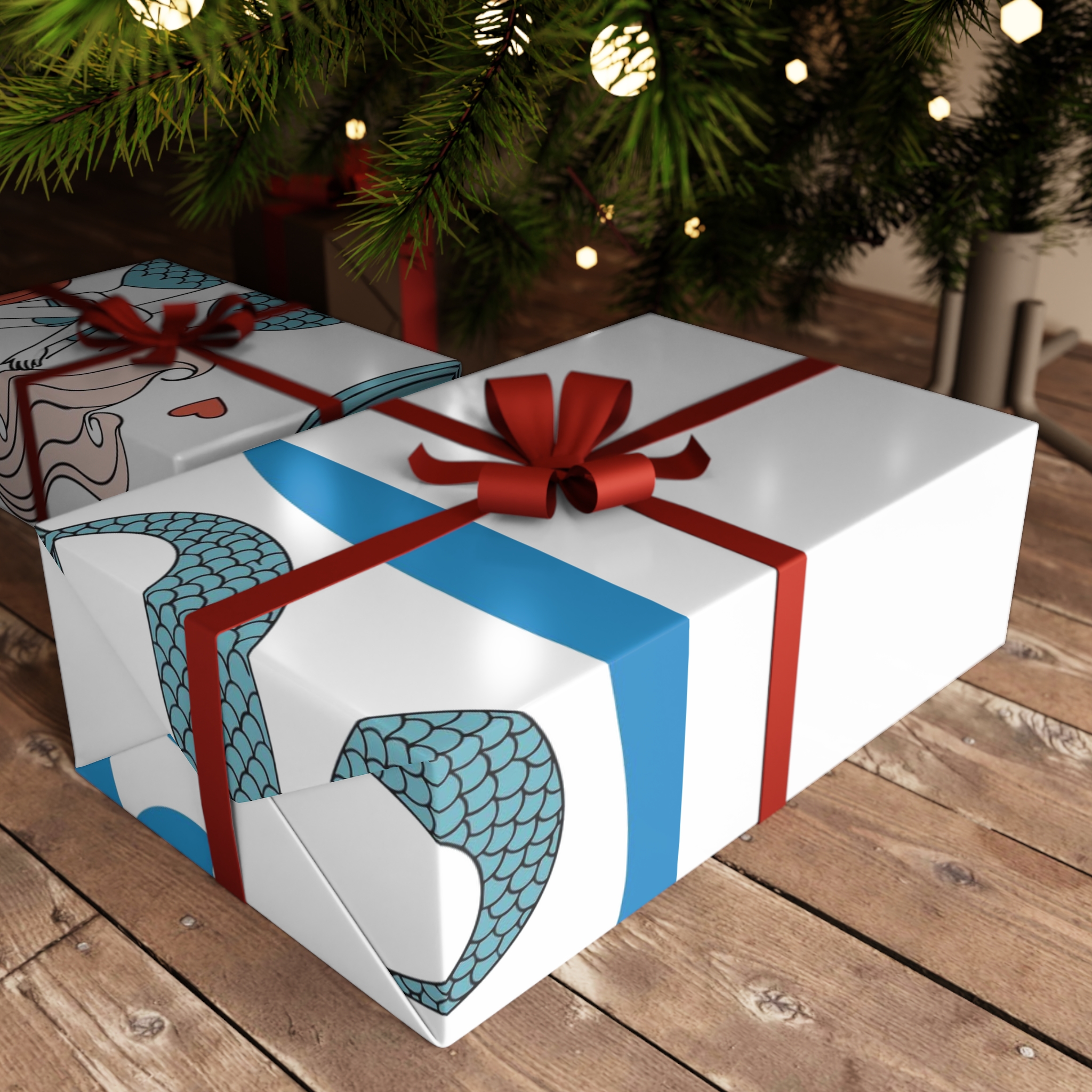 Two Mermaids Love With Hearts Their Heads Gift Wrapping Paper Sheets 1pc - Image 6