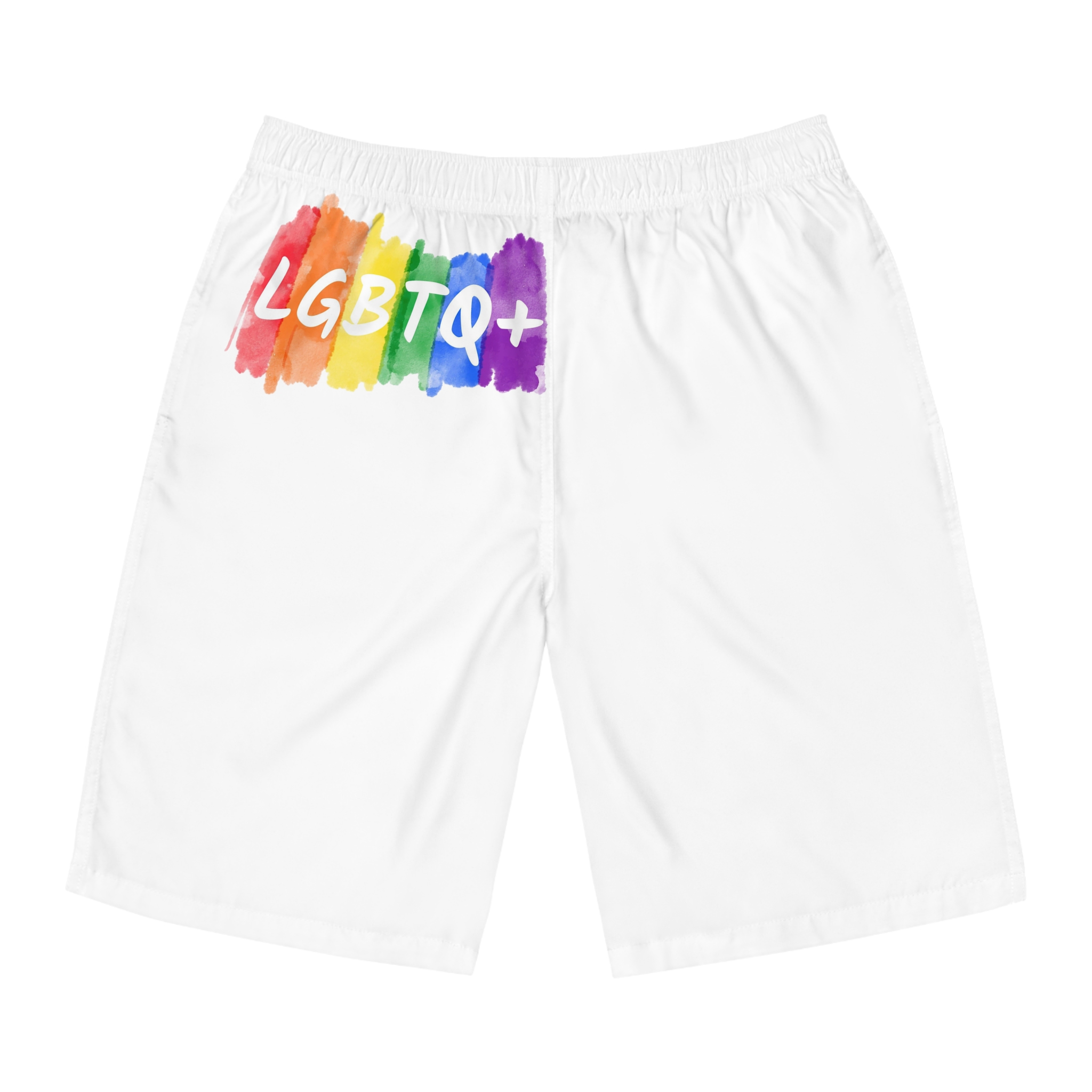 Lgbtq Logo Lettering Text Vector Rainbow Watercolor Paint Textured Colorful Stripes Mens Board Shorts Aop