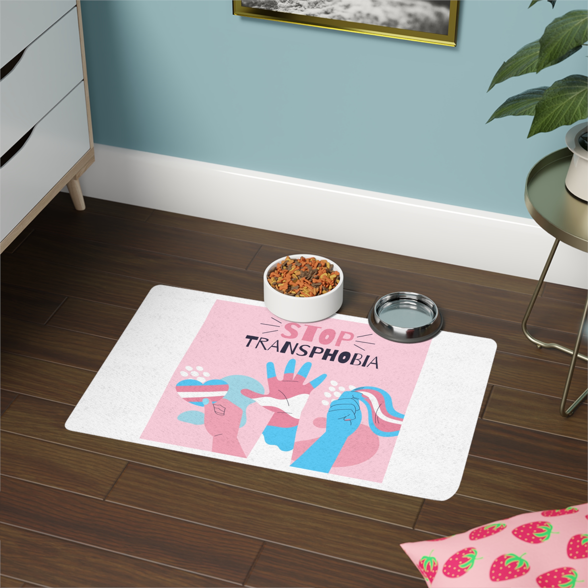 Hand Drawn Flat Design Stop Transphobia Concept Pet Food Mat 12x18 - Image 4