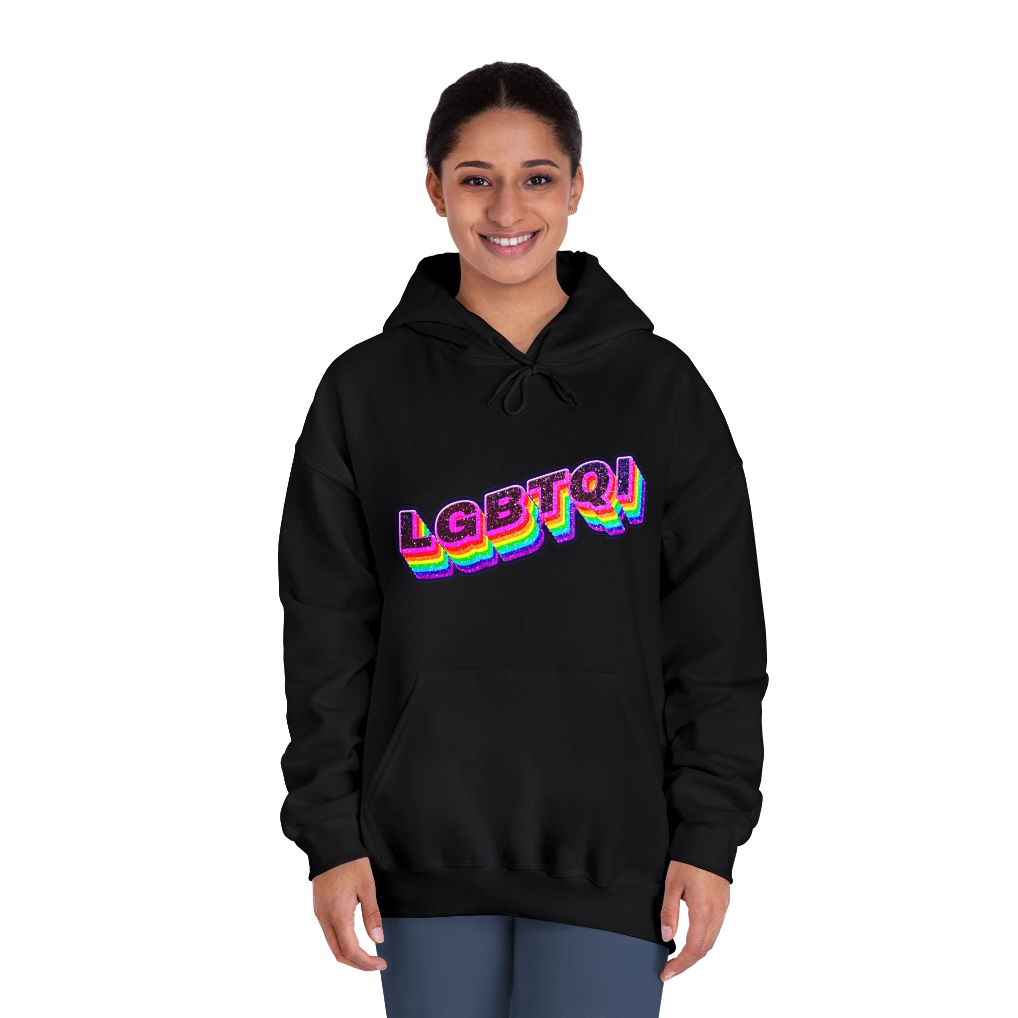 Lgbtqi 3d Word Glitch Png Unisex Dryblend Hooded Sweatshirt - Image 12