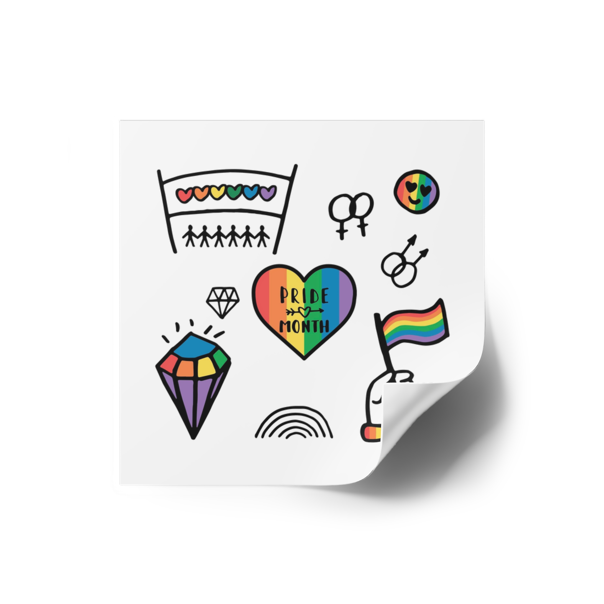 Lgbt Doodle Set Rainbow Flag Pride Month Vector Illustration Laminate Stickers Square - Image 6
