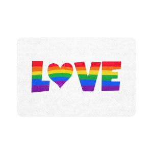 Word Love Colored Rainbow Lgbtq Gay Pride Flag Colors With Heart Shape Vector Lettering Lgbt History Month Pencil Crayon Textured Isolated Love Is Love Concept Pet Food Mat 12x18