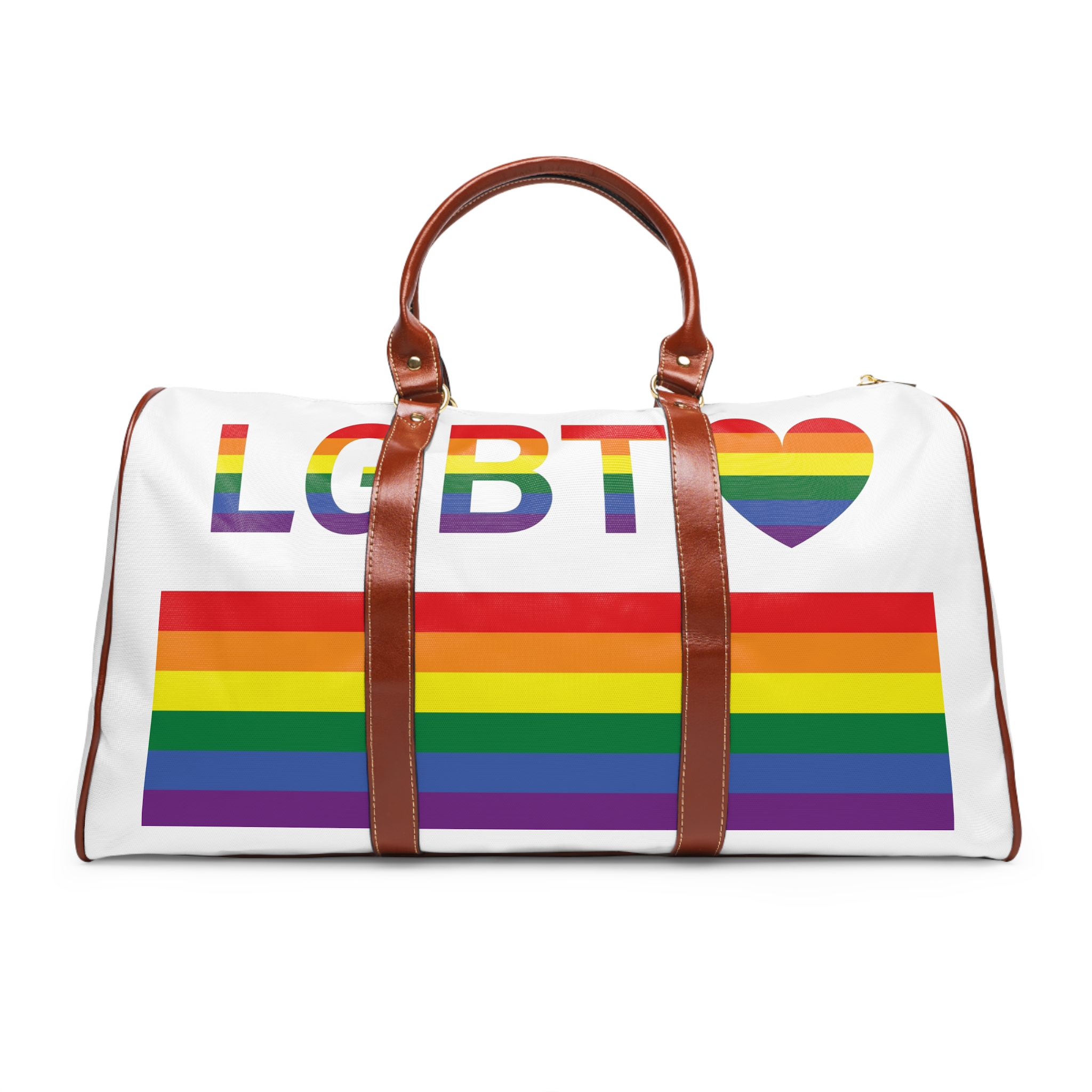 Lgbt Word Text Letter With Heart Rainbow Color Flag Isolated White Background Vector Illustration Waterproof Travel Bag