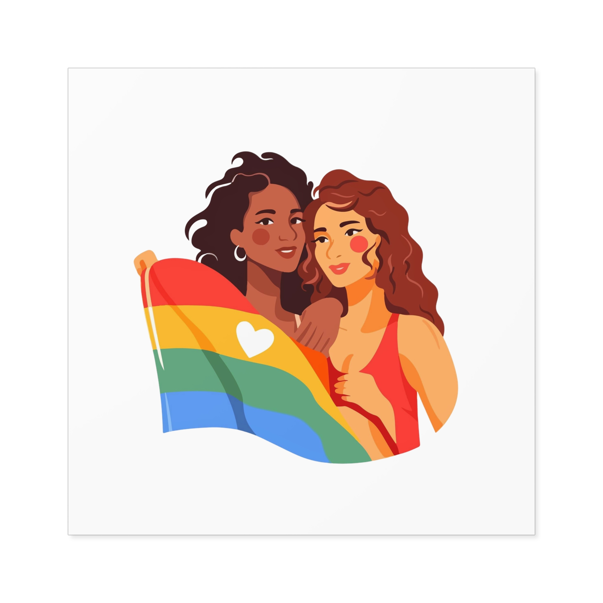 Portrait Lesbian Couple With Rainbow Flag Concept Lgbtq Laminate Stickers Square - Image 33