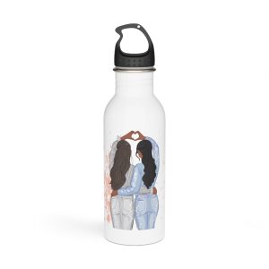 Two Girls Friends Sister Friends With Long Hair Hugging Friendship Day Print Valentine Vector Stainless Steel Water Bottle