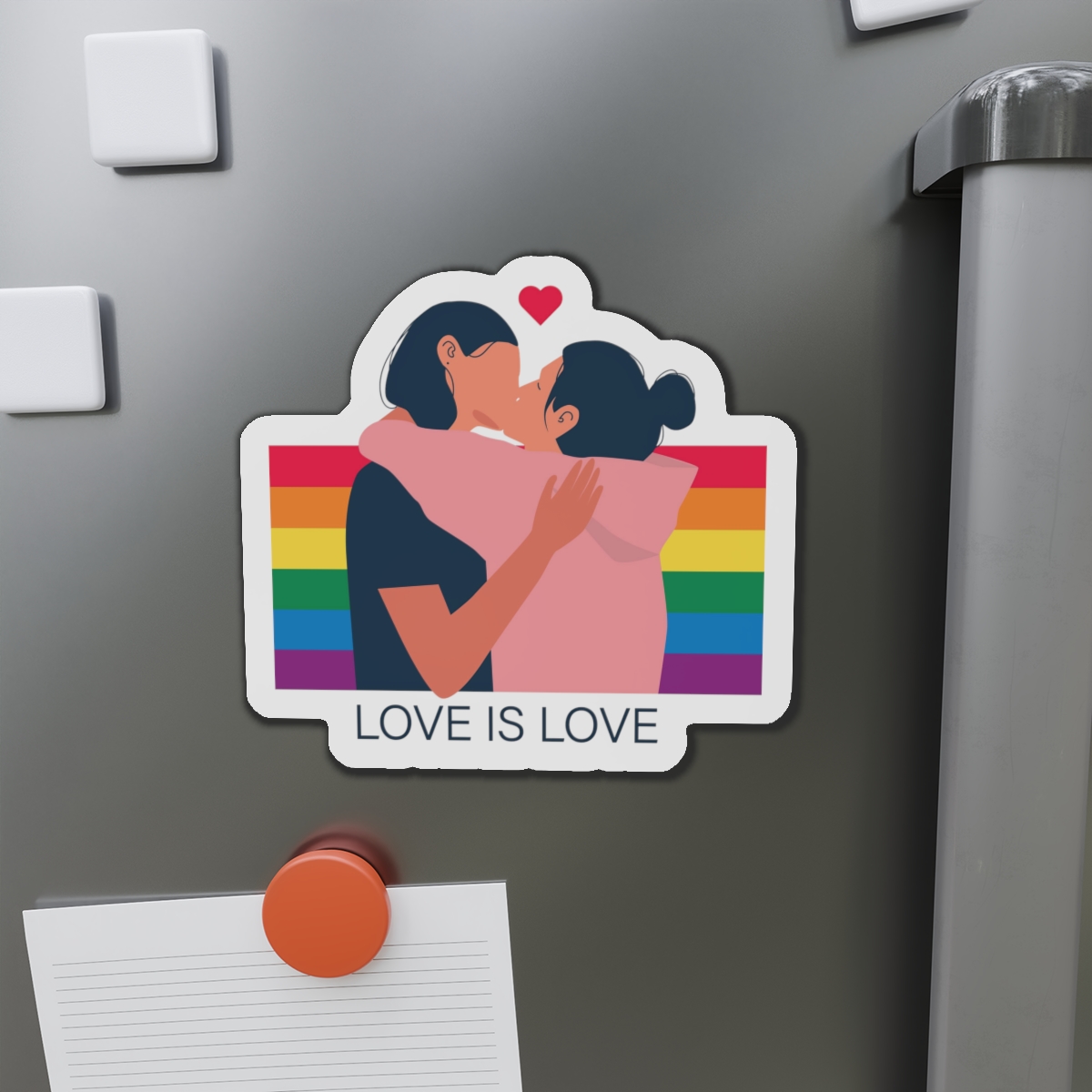 Lesbian Couple Kissing Hugging Rainbow Flag Love Is Love Die Cut Magnets - Image 14