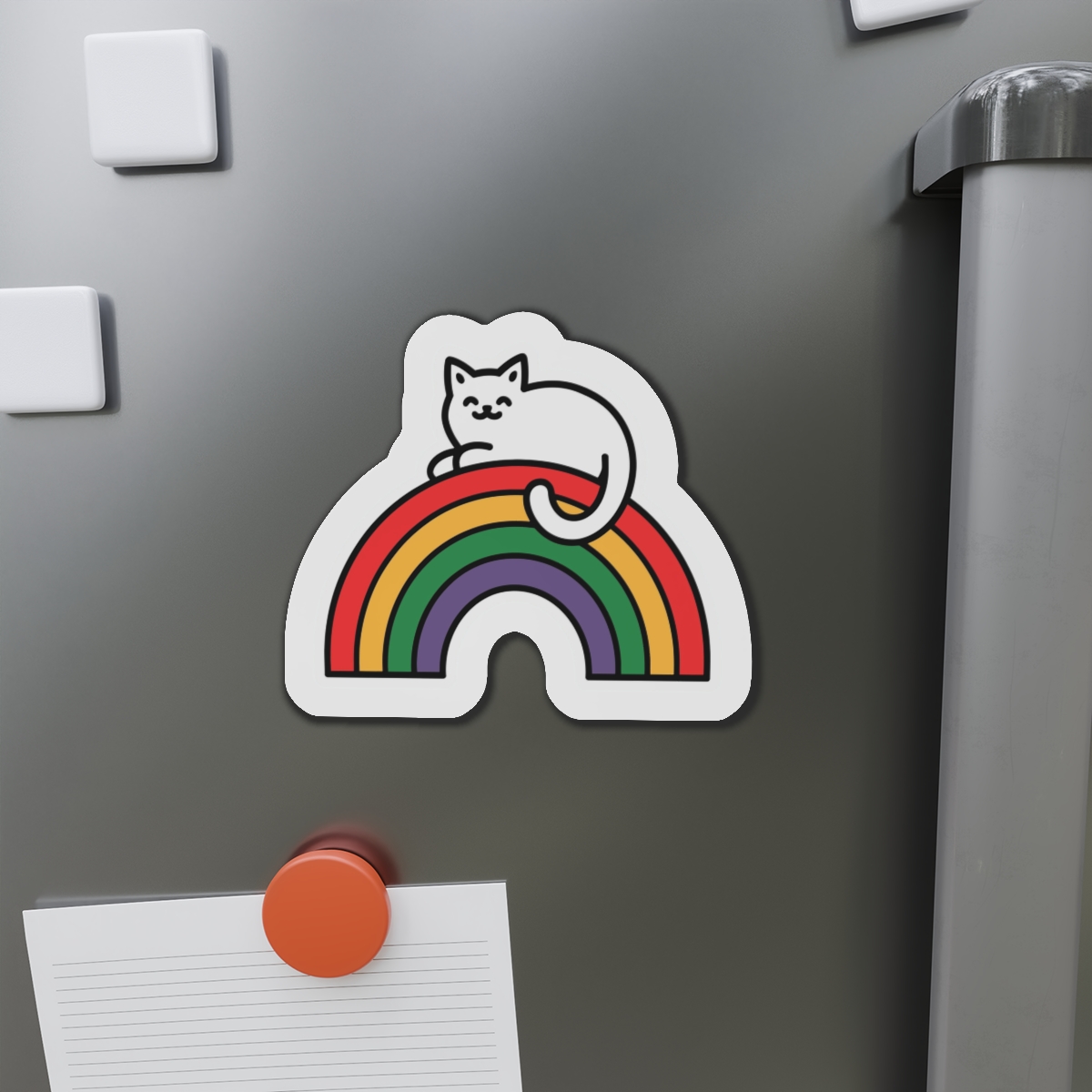 Cartoon Cat Lying Rainbow Illustration With Cheerful Expression Die Cut Magnets - Image 14