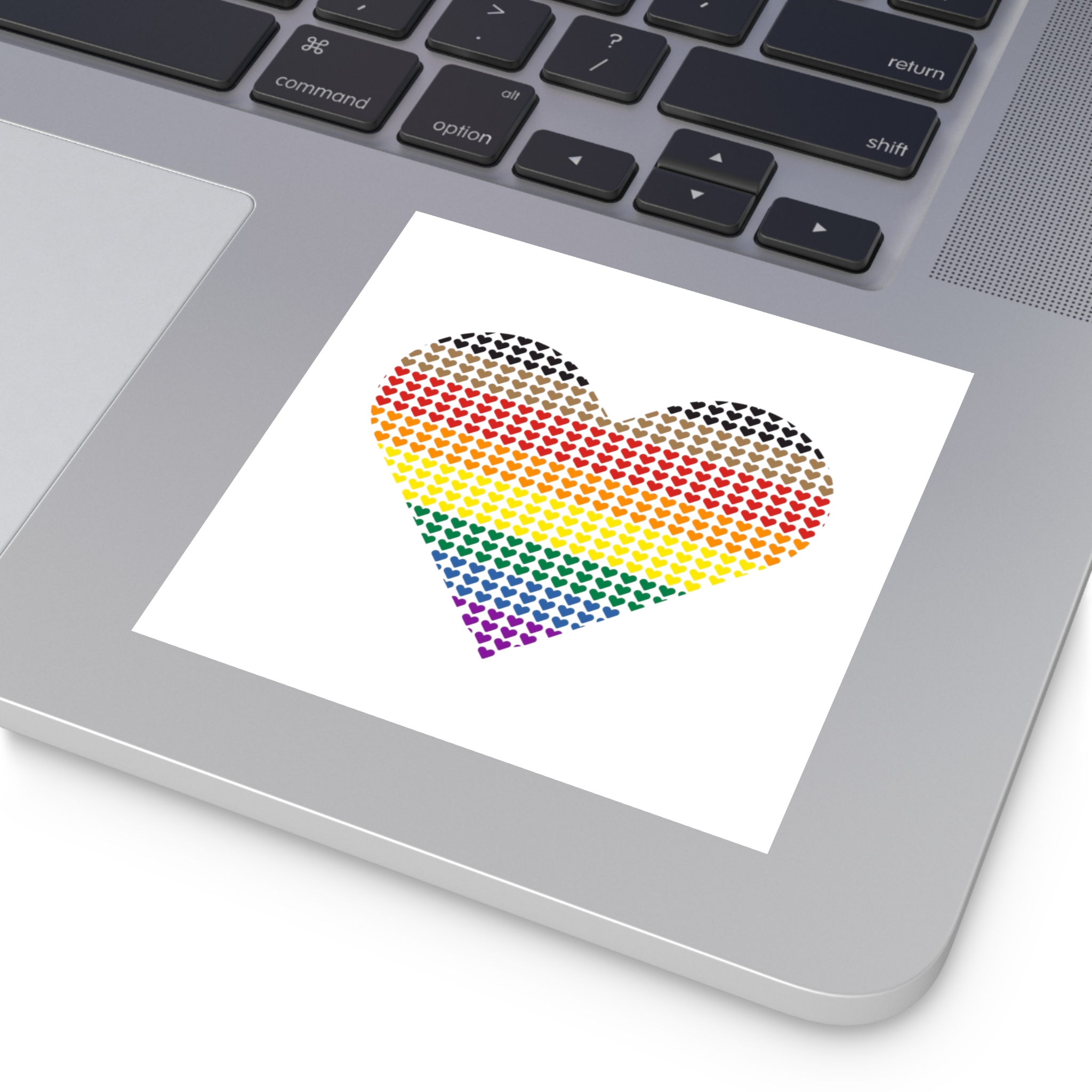 Pride Flag Heart Shape Icon With Heart Pattern Inside Heart Symbol With Black Brown Stripes Laminate Stickers Square - Image 19
