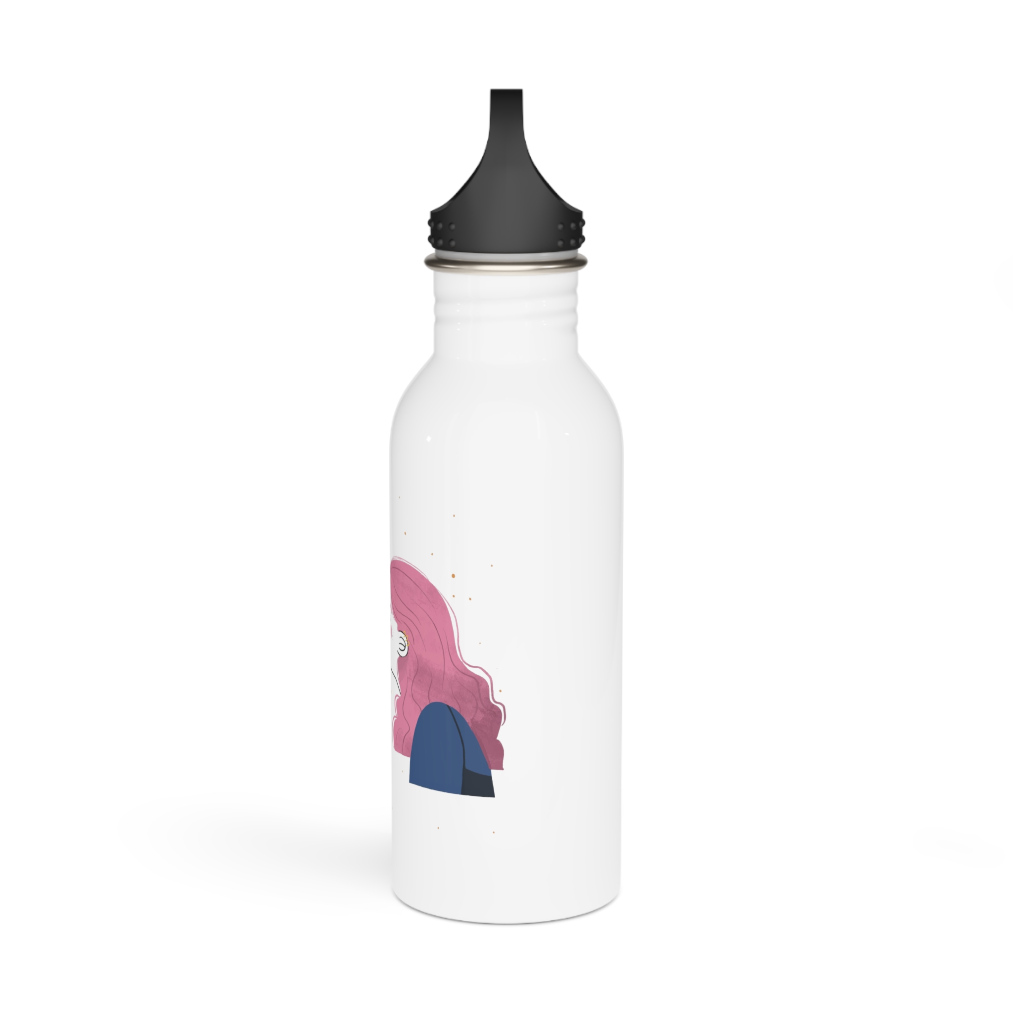 Hand Drawn Affectionate Lesbian Kiss Stainless Steel Water Bottle - Image 4