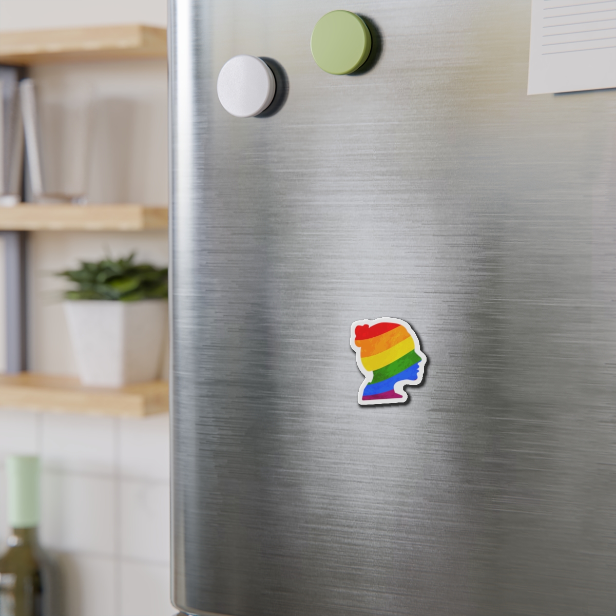 Black Detailed Realistic Girls Face Profile With Lgbt Pride Flag Isolated White Die Cut Magnets - Image 3