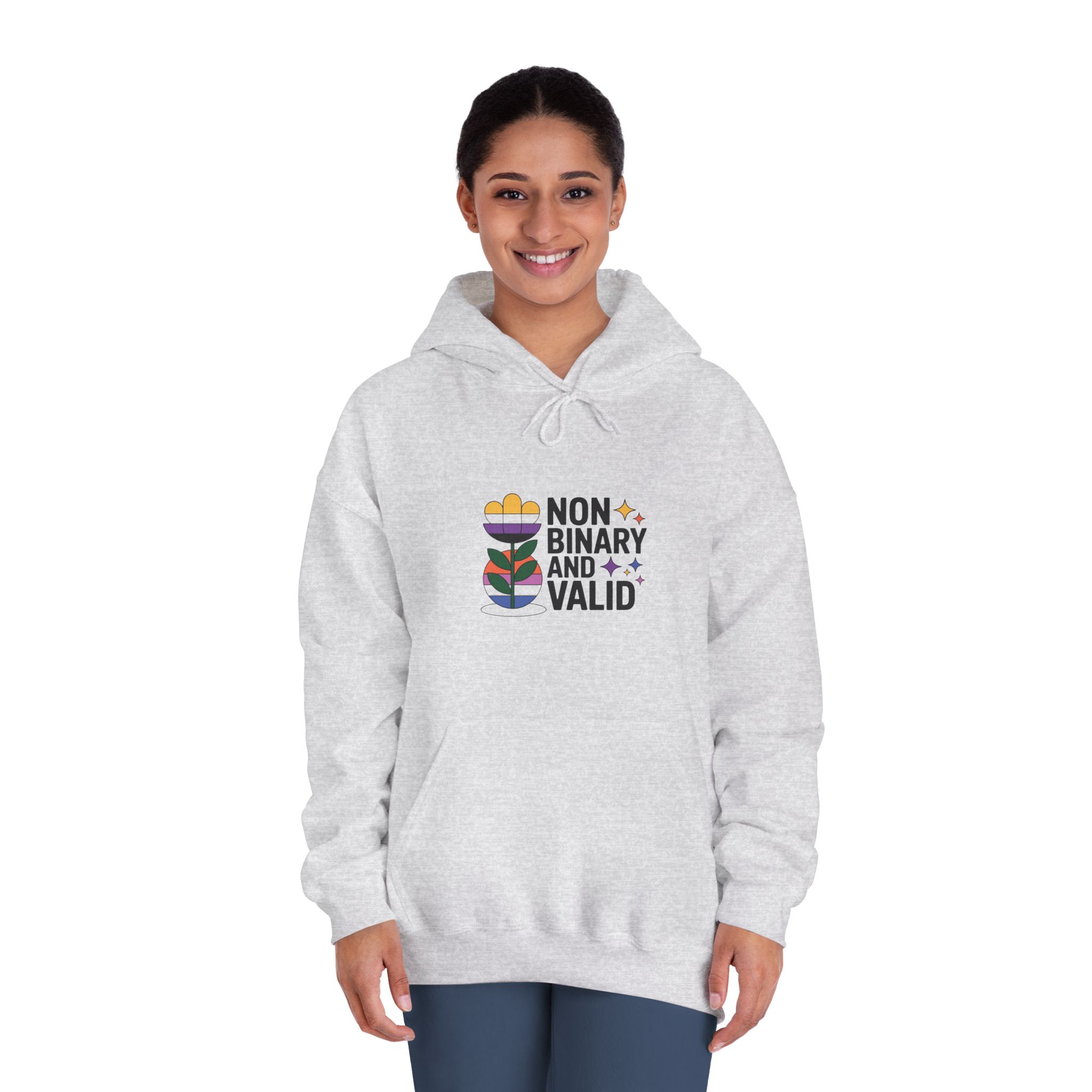 Non Binary Valid T Shirt Design Isolated White Background Unisex Dryblend Hooded Sweatshirt - Image 8