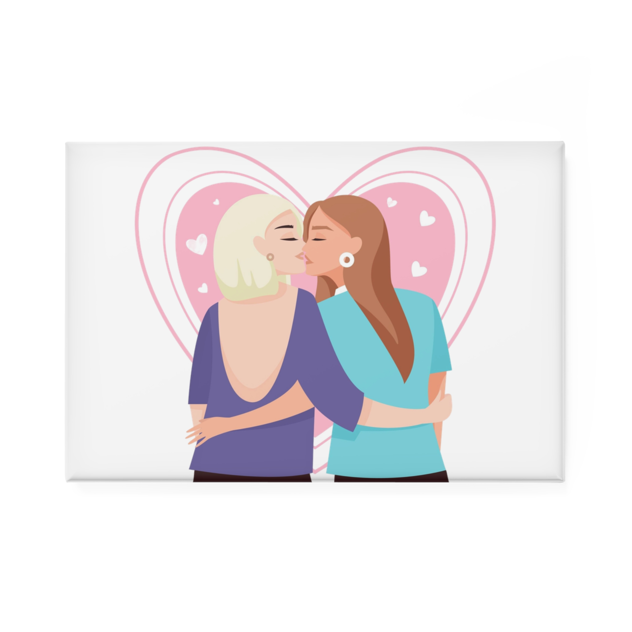 Lesbian Couple Kiss Flat Design Style Button Magnet Rectangle 1 And 10 Pcs