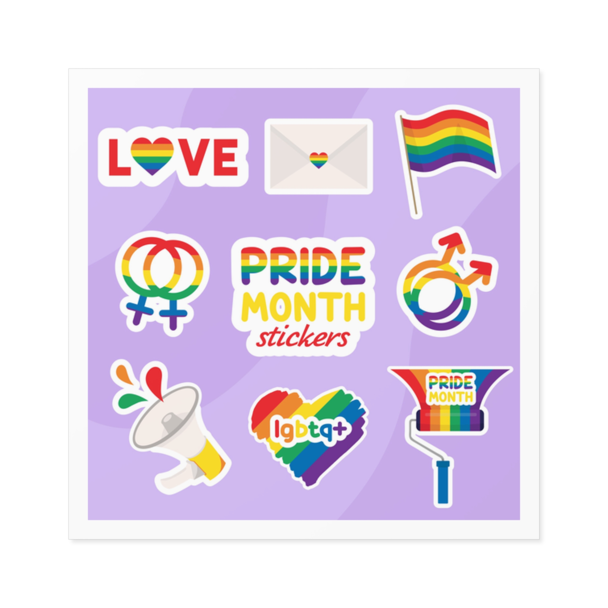 Pride Month Stickers Lgbtq Rainbow Flag Cute Flat Illustrations Laminate Stickers Square - Image 65