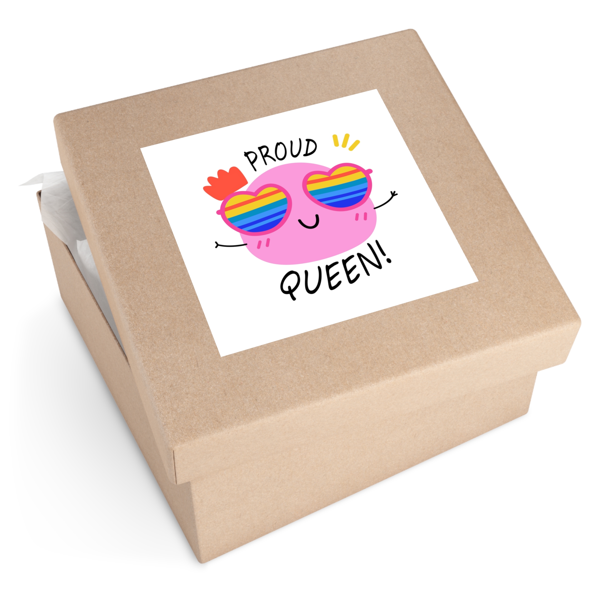 Pink Blob With Rainbow Heart Sunglasses Saying Proud Queen Flat Sticker Laminate Stickers Square - Image 63