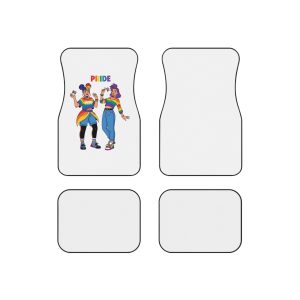 Two Diverse Young Women Celebrate Pride Month With Rainbow Flags Colorful Attire Car Mats Set Of 4
