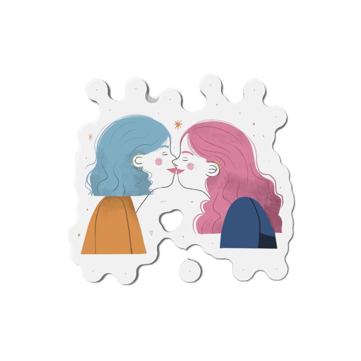 Hand Drawn Affectionate Lesbian Kiss Die Cut Magnets - Image 10