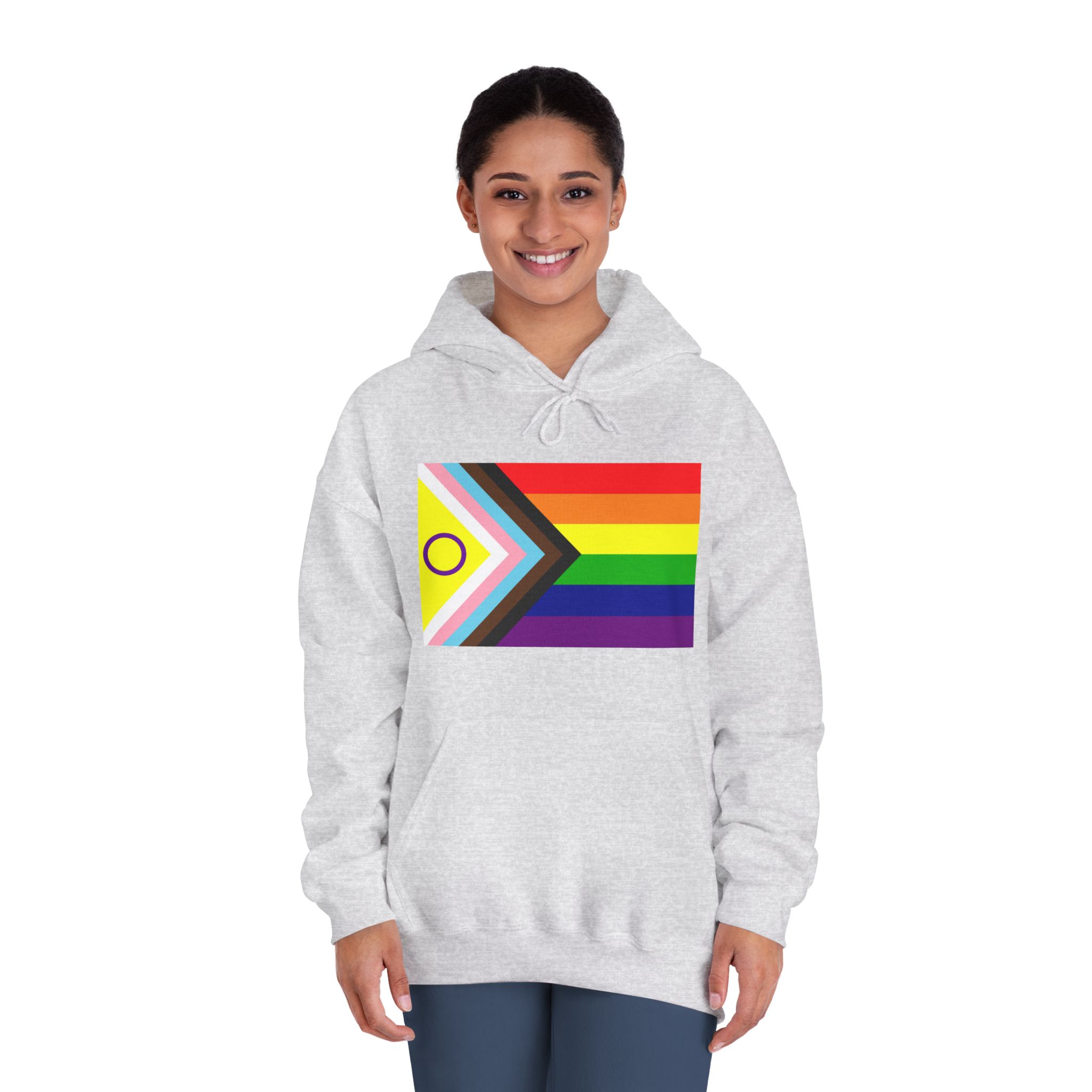 Lgbtq Pride Flag New Lgbtq Pride Flag Vector Updated Intersex Inclusive Progress Pride Flag Unisex Dryblend Hooded Sweatshirt - Image 8