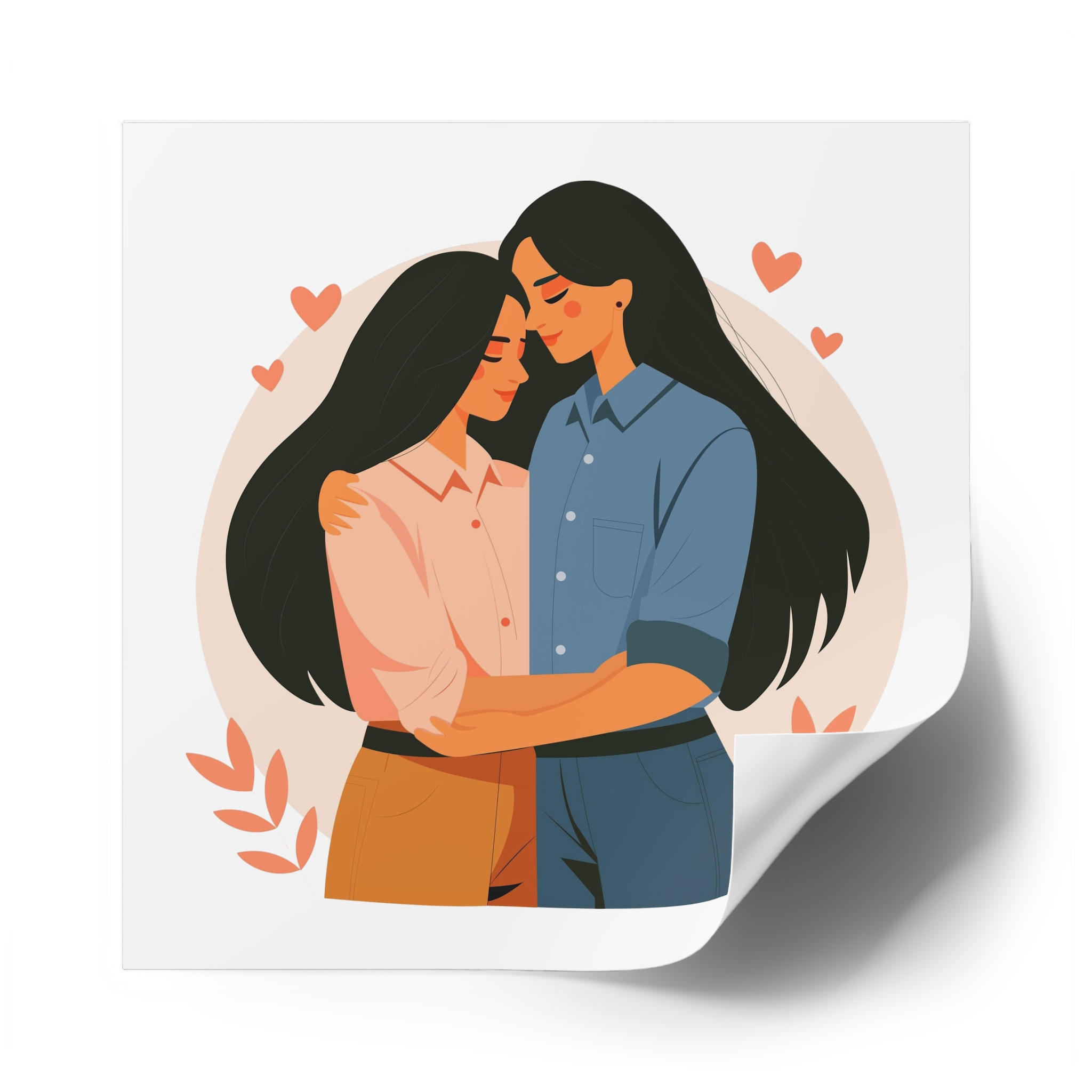 Indian Lesbian Couple Love Hugging Laminate Stickers Square - Image 62